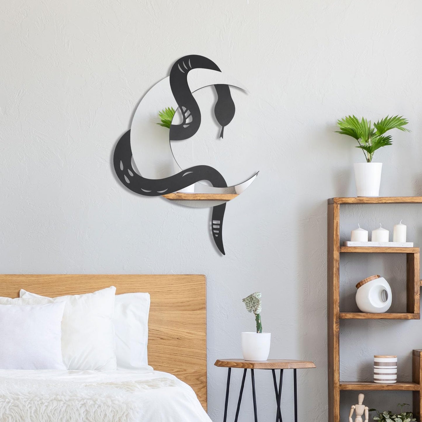 OYEFLY Black Snake and Crescent Moon Mirror Wall Decor,Gothic Snake Decorative Mural (style 1)