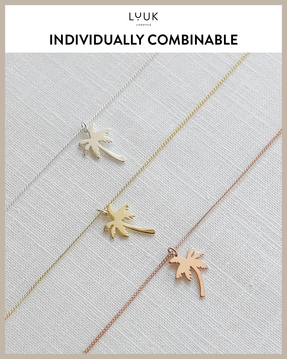 LUUK LIFESTYLE Necklace with palm tree pendant, chain and pendant in 925 sterling silver, modern and minimalist fashion accessory, trendy boho and hippie style, jewelry gift idea for her, gold