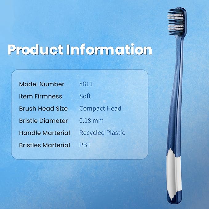 Fregum 8811 Toothbrush Soft Bristle Adult - Dual Bristle Design, Spiral & Medium Soft Bristles, 6 Count