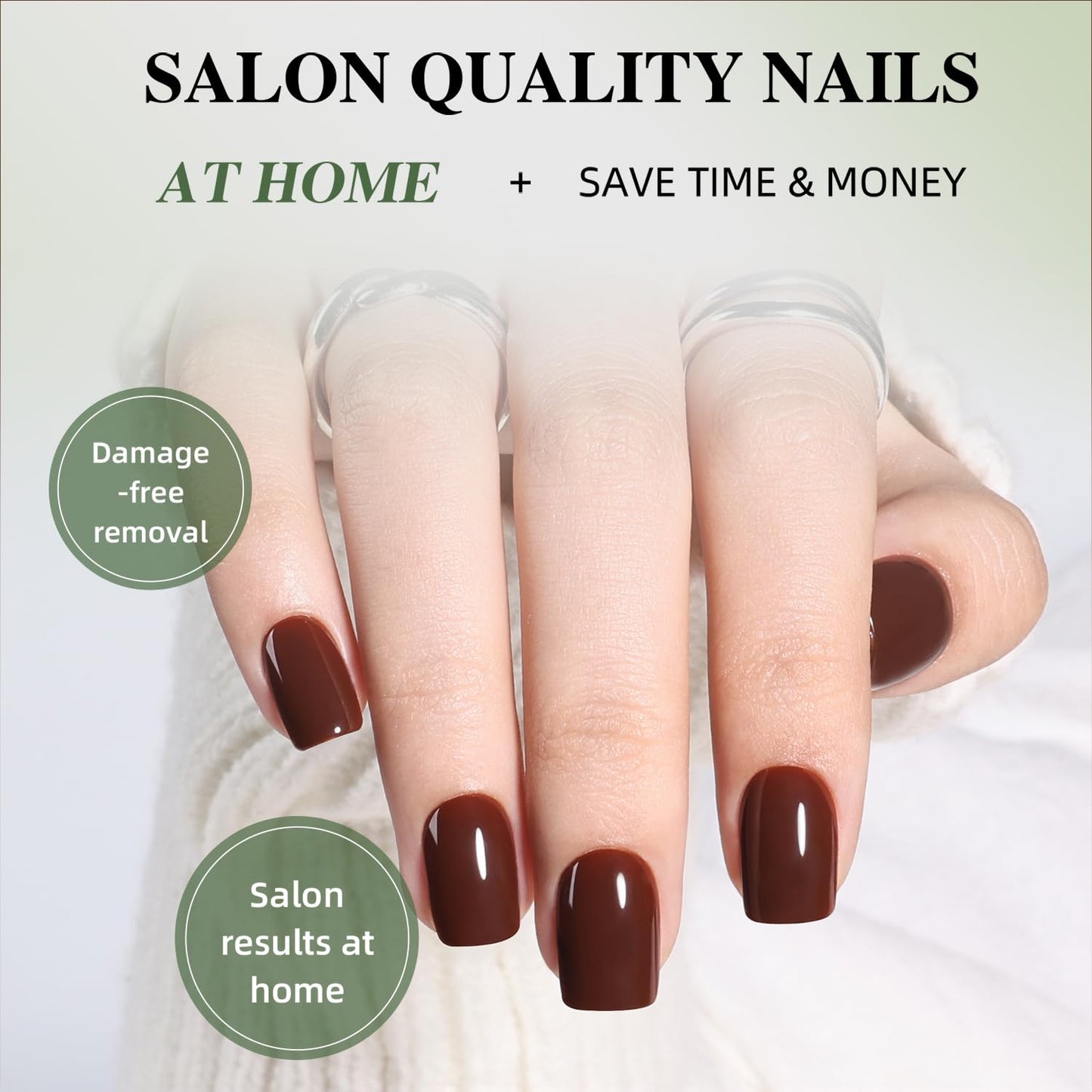 Brown Press On Nails Square - Brown Short Square Fake Nails, Short Press On Nails Reusable Stick On Nails in 15 Sizes 30pcs False Nail Kit for Women & Girls (Chestnut)