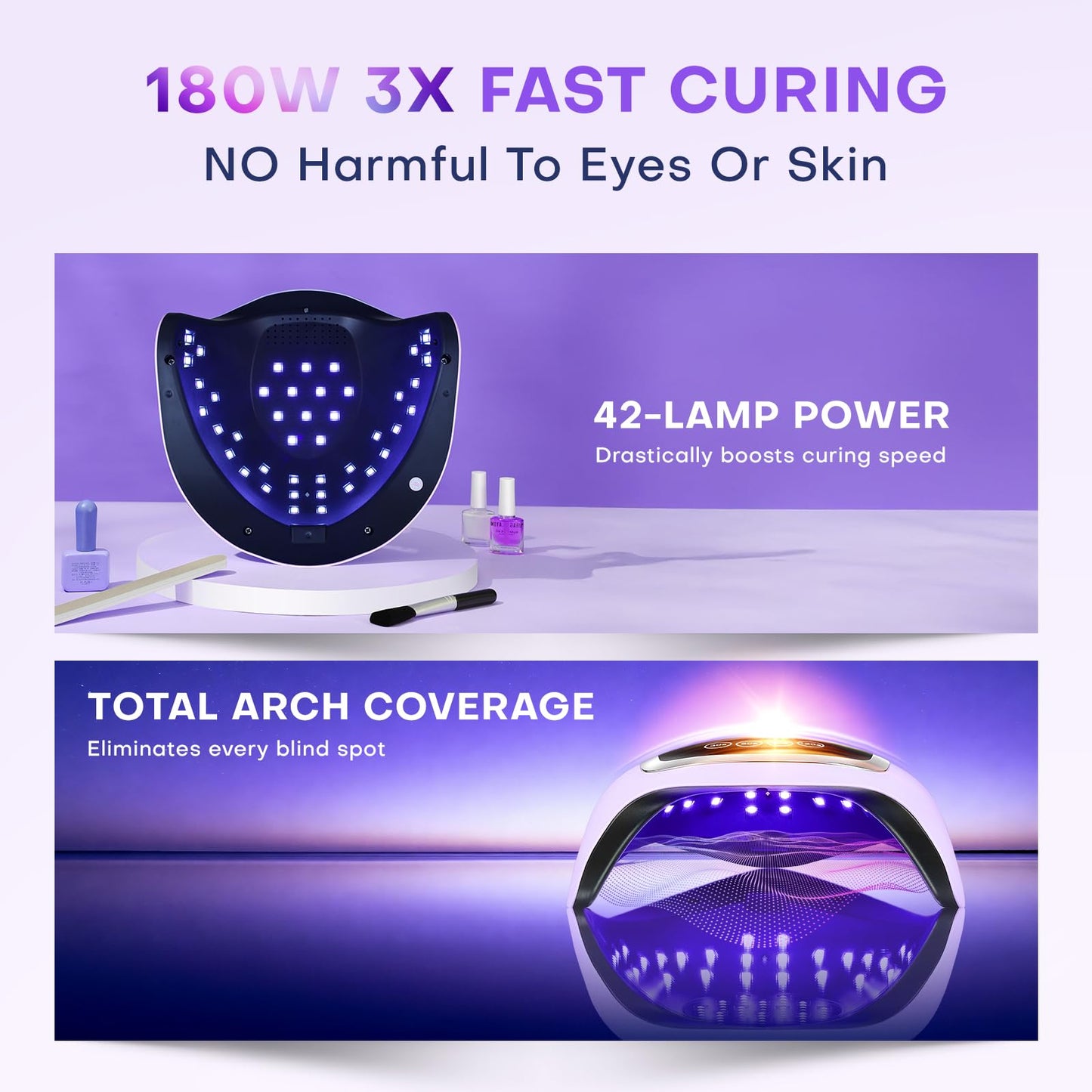 Gugusure UV LED Nail Lamp, Upgrade 180W Nail Dryer for Gel Polish with LCD Display, Auto Sensor and 4 Timer Settings, Professional Curing Lamp Light with 42 Beads for Salon and Home