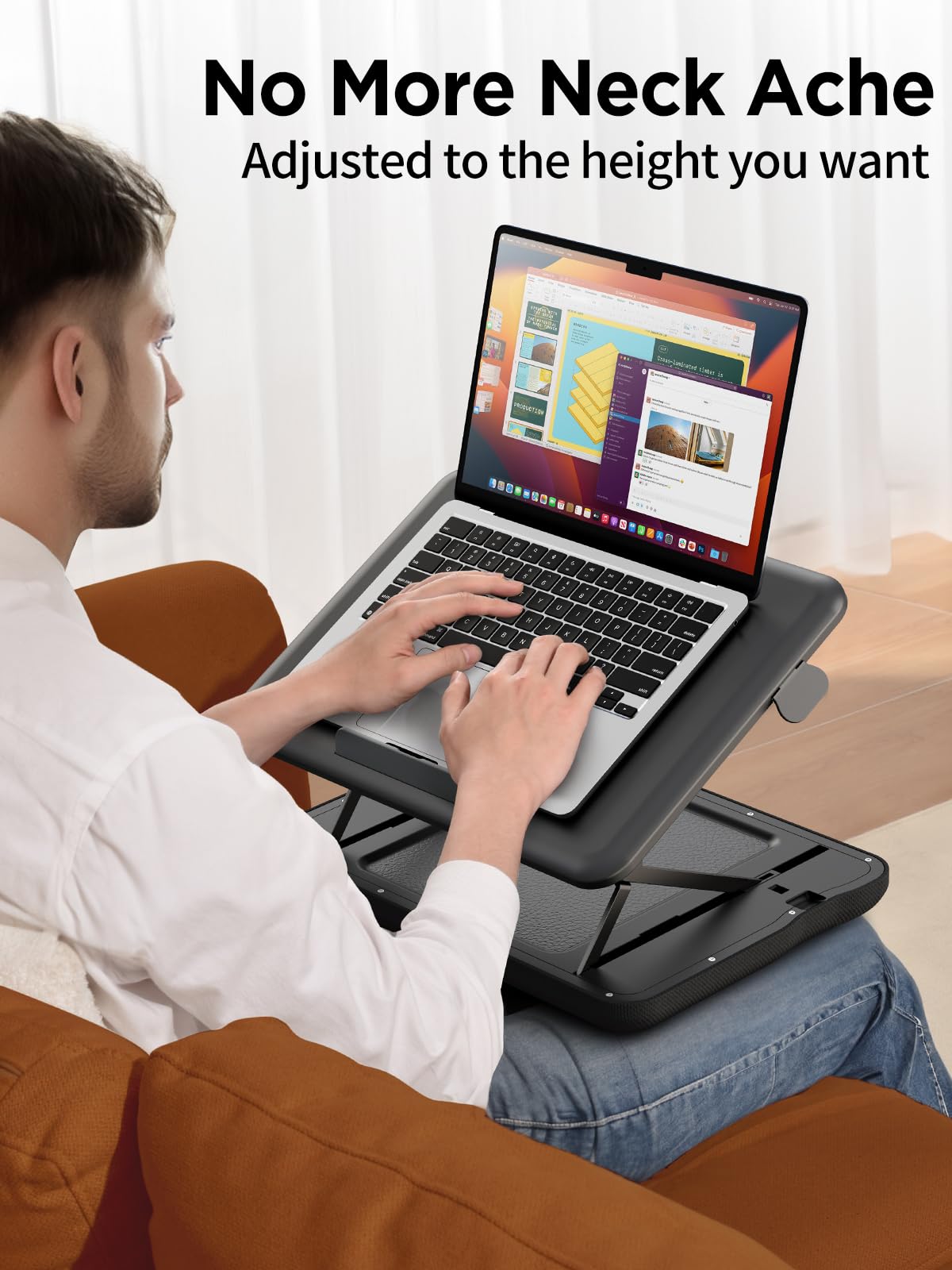 SAIJI Height & Tilt Adjustable Lap Desk, Portable Laptop Stand for Bed, Car, Couch and Recliner, Foldable Lap Desks - Up to 15.6 Inch Laptops