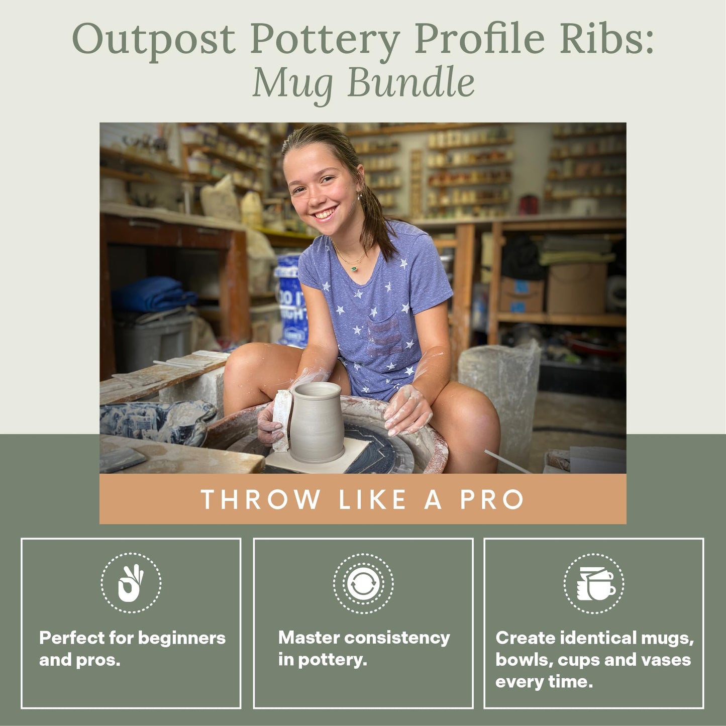 OUTPOST POTTERY Profile Ribs - Precision Pottery Rib Tools Made W/Durable PLA for Consistent Shapes, Floating Designs & Accurate Craft - Texture & Trimming Tools (Ultimate Bundle)