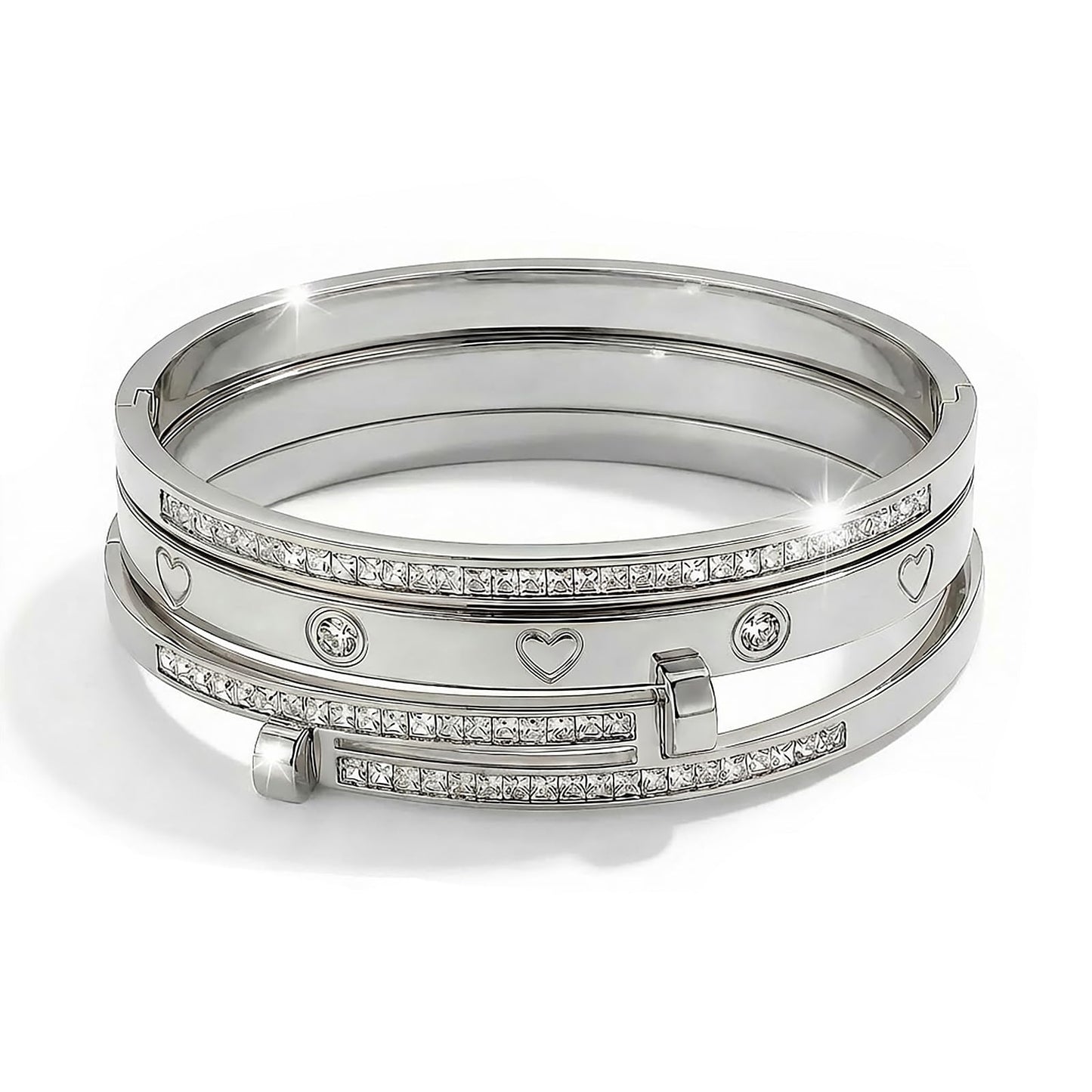 Camhanno Stackable Silver Bracelets for Women Stainless Steel Love & Friendship Bangle, Mothers Day Valentines Birthday Christmas Jewelry Gifts for Mom Her Wife Grandma(Style 15)