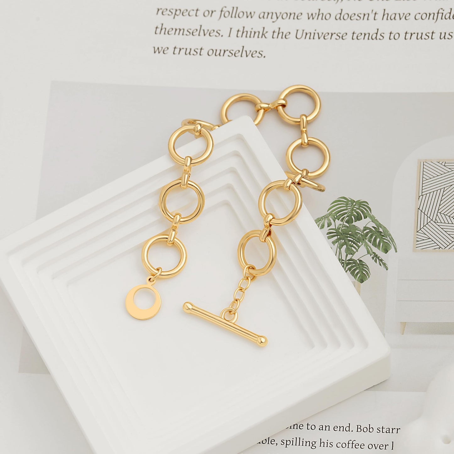 SOFYBJA Dainty 18K Gold Circles Link Bracelet for Women Personalized Adjustable Bracelet Layered Jewelry