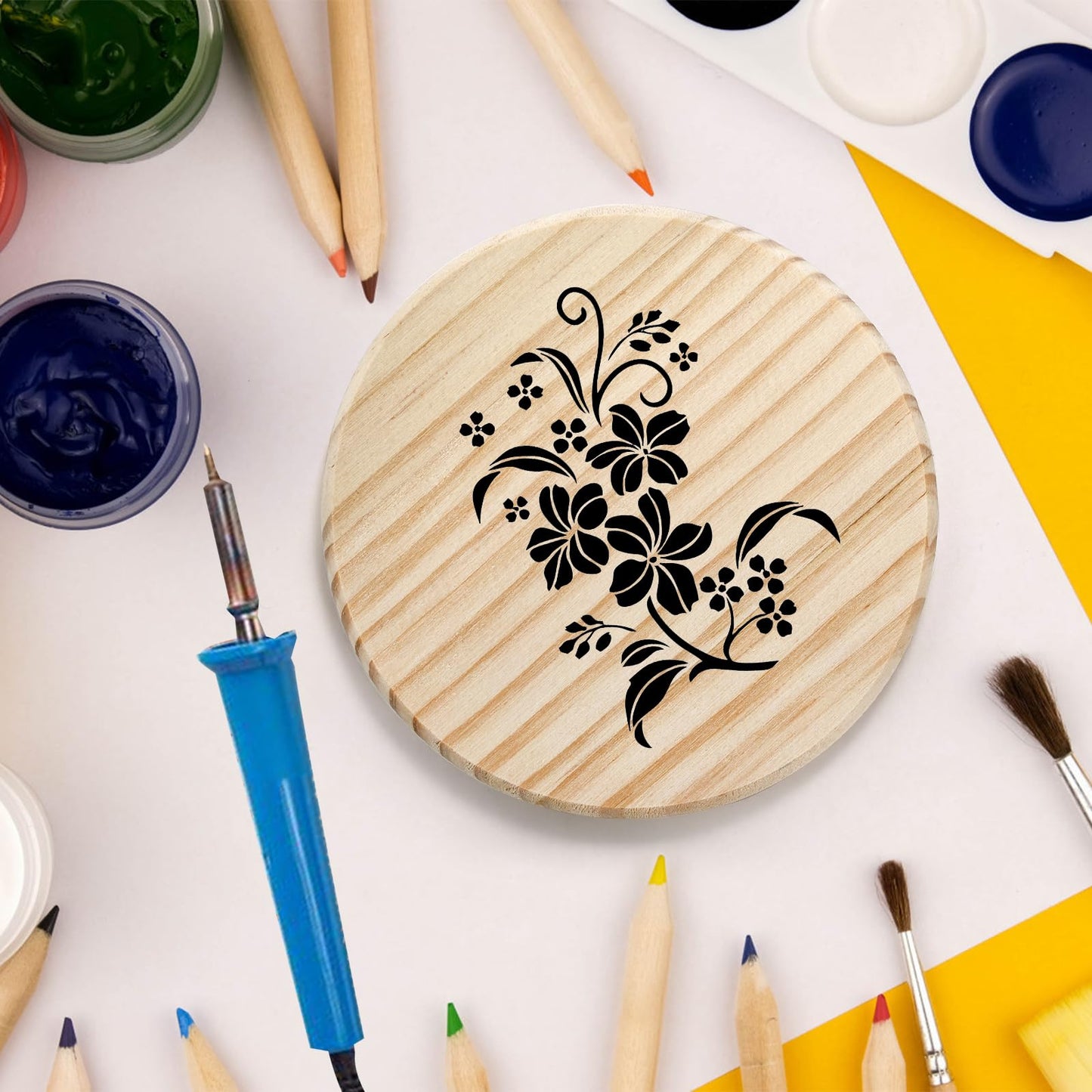 Dicunoy 24 PCS Unfinished Wood Coasters, 4 Inch Round Blank Wood Coaster for Crafts with 96 PCS Foam Knots for DIY Mosaic, Laser Cutting Engraving, Painted, Pyrography, Arts