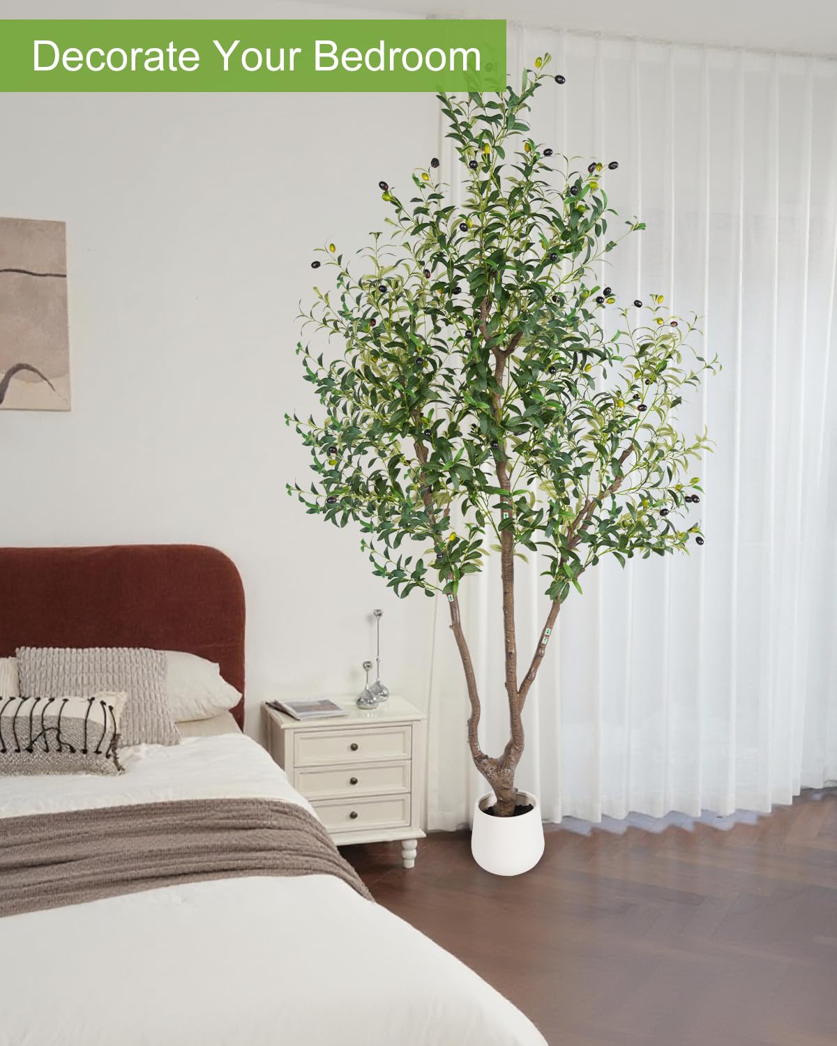 Sillaff Olive Tree 7FT Fake Tree Large Artificial Tree Indoor Faux Plants with Pot, Nearly Natural Olive Branches and Fruits for Living Room Home Office Decorations