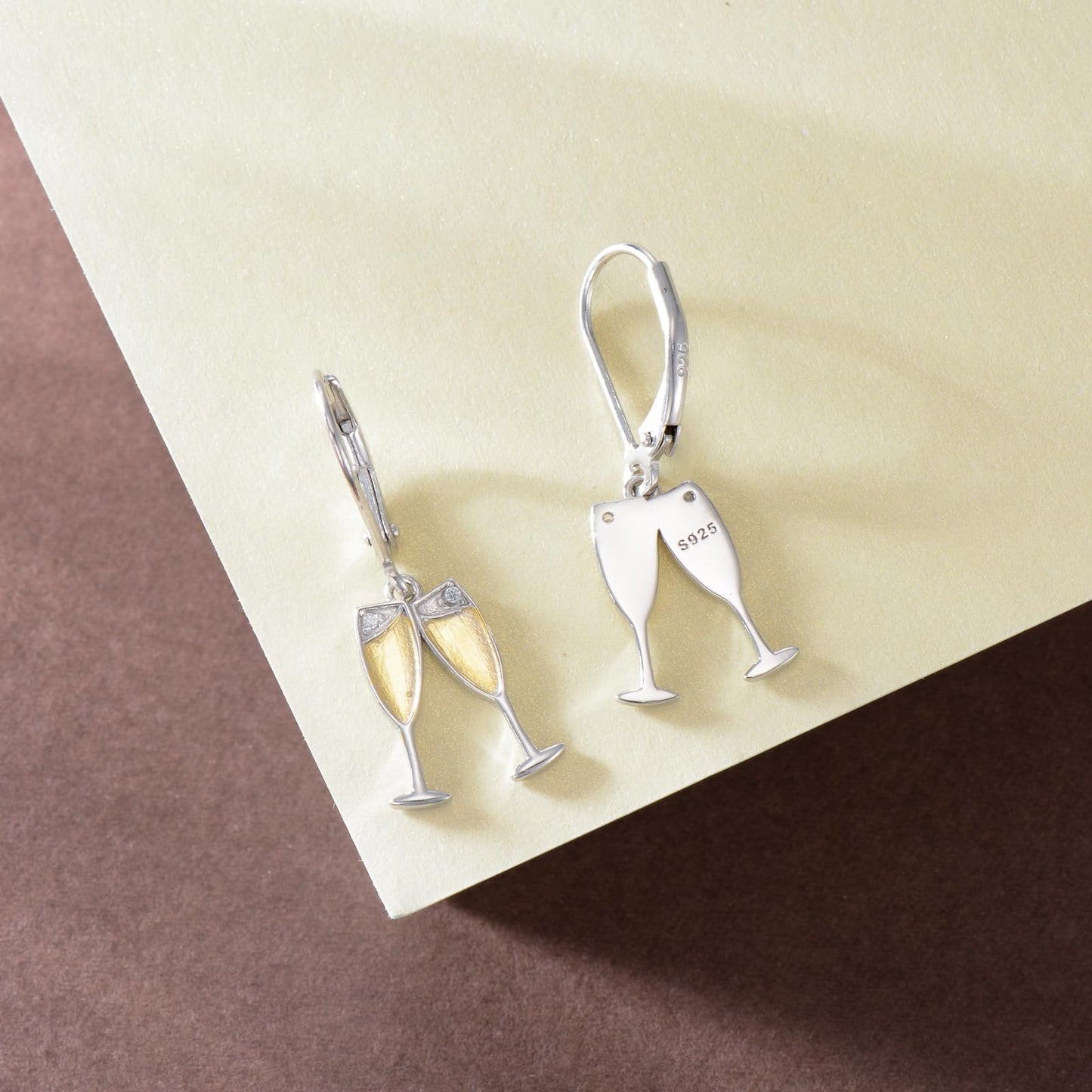 PELOVNY Champagne Earrings for Eomen S925 Sterling Silver Wine Drop Dangle Earrings Wine Jewelry Gift for Women