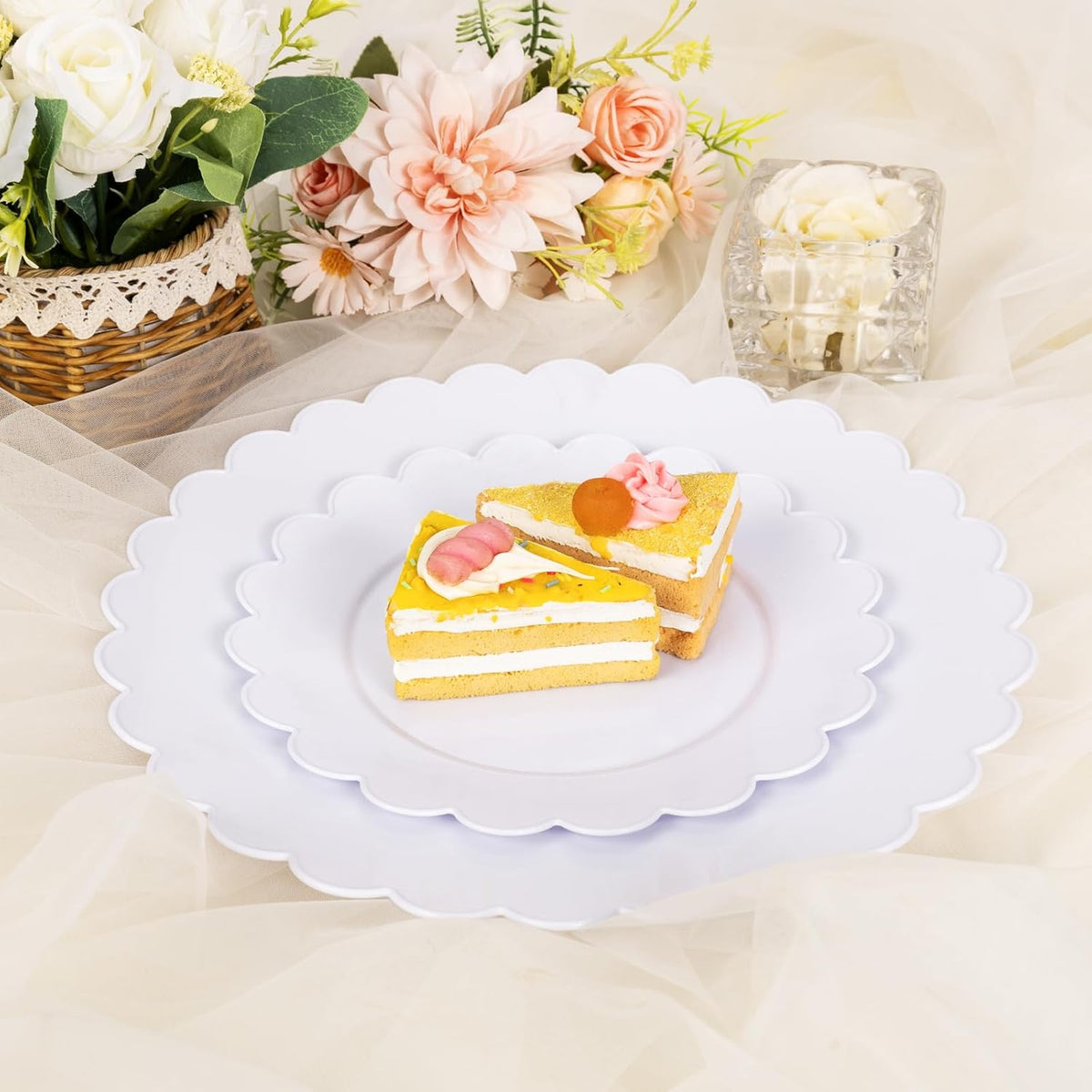 supernal 100pcs White Plastic Plates Disposable For Birthday And Wedding,Plastic Plates For Party Includes 50pcs Dinner and Dessert Plate.Scalloped Plastic Plate,Graduation Decorations 2025 Deals