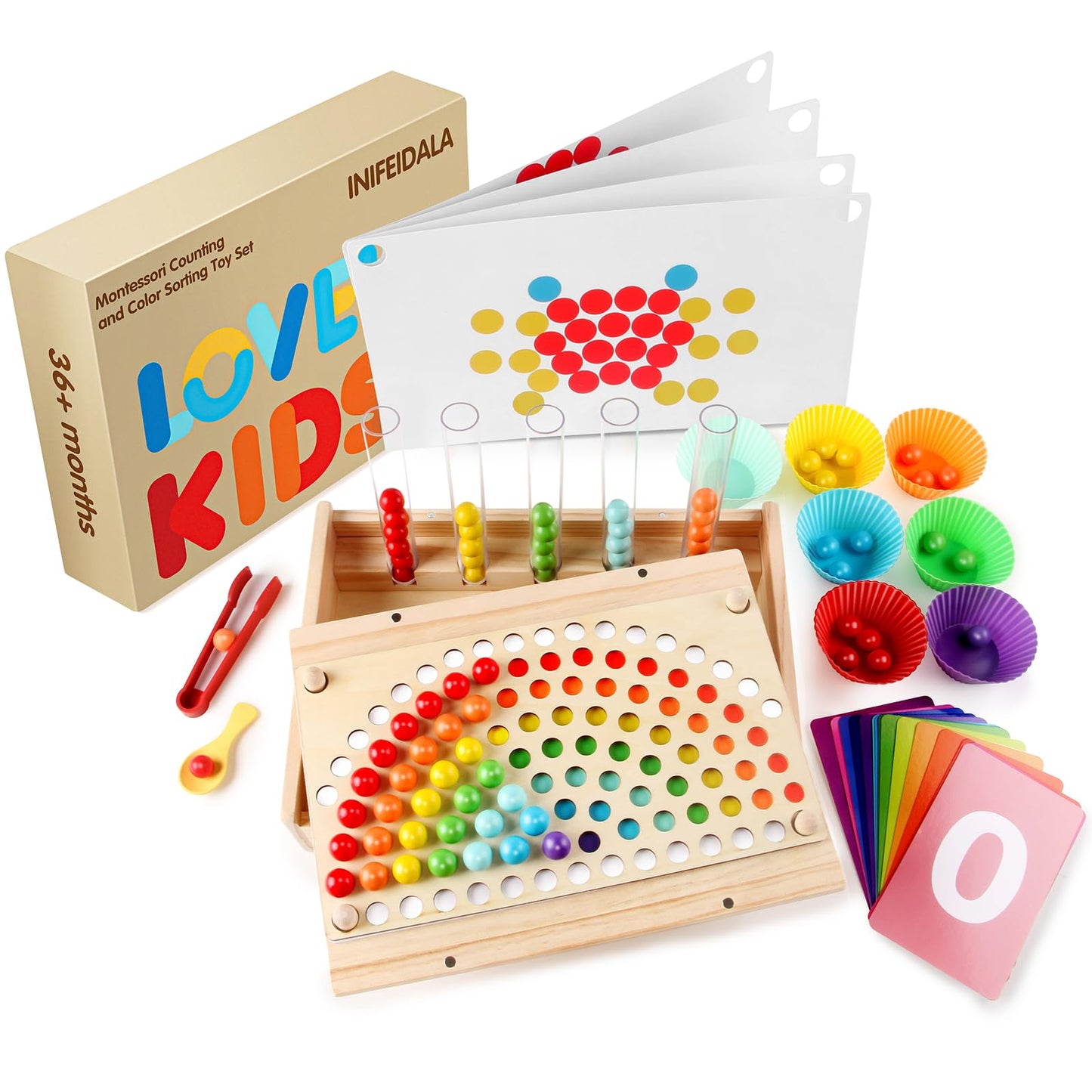 INIFEIDALA Montessori Apple Picking Magnetic Tree Toy-Wooden Peg Board Bead Game