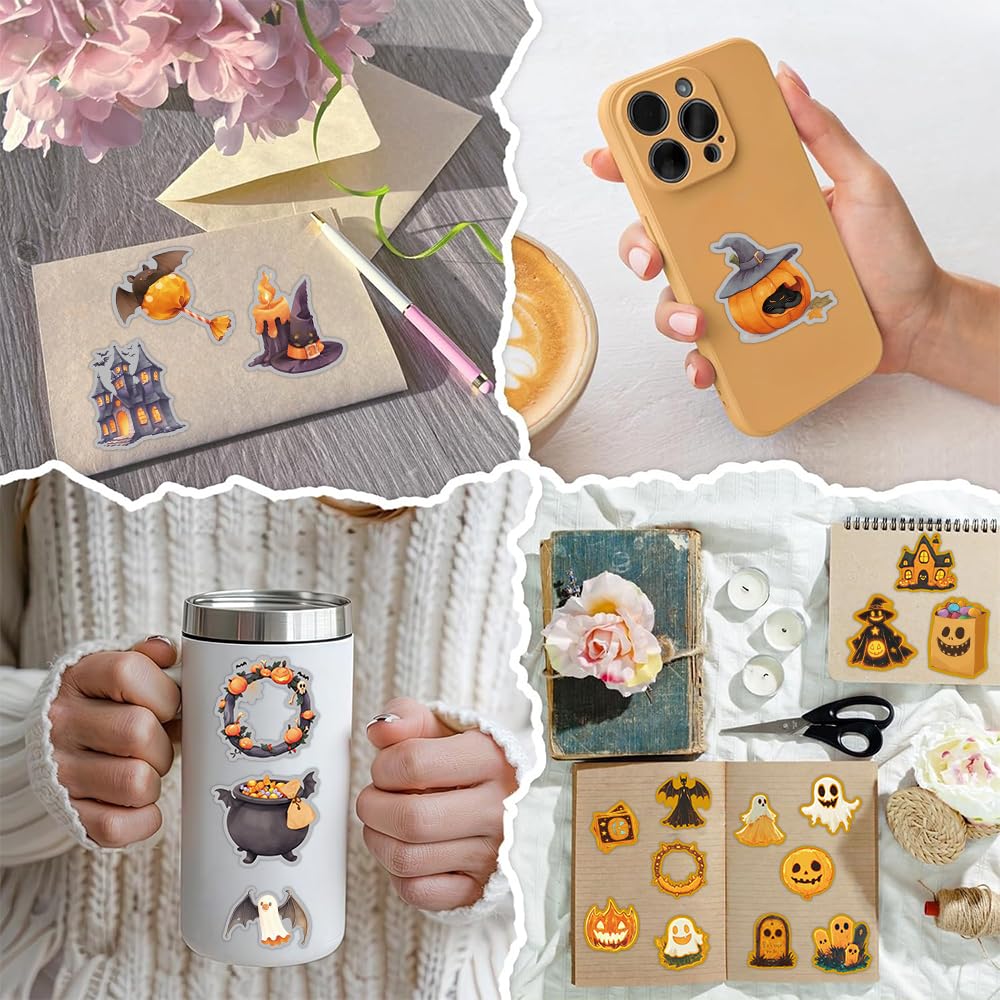 200 Pcs Halloween Stickers, Halloween Vinyl Stickers Computer Refrigerator & Adults, Holiday Party Favors, Crafts & Gifts