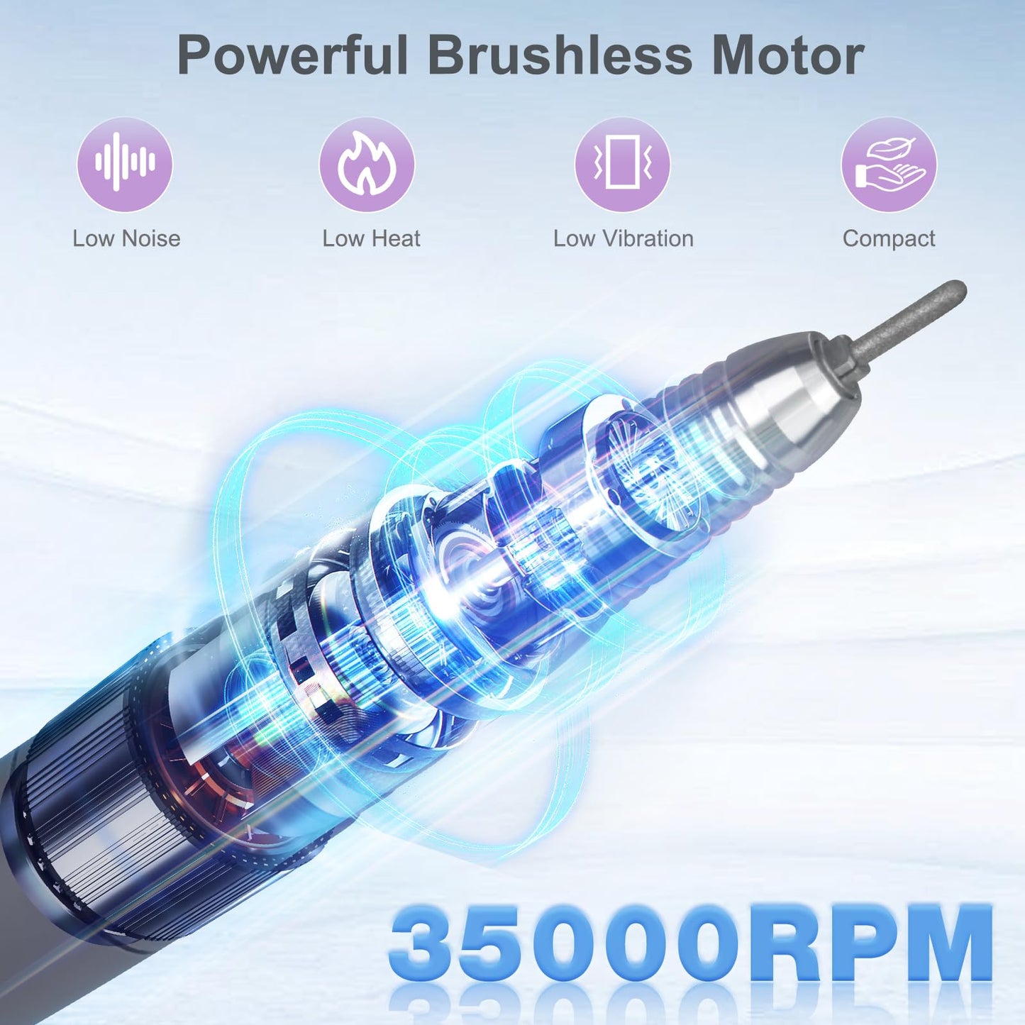 Nail Drill Handpiece for UP200 Machine, Compatible with KUPA KP55, KP60, KP5000, HoMove 35000RPM Professional Electric Nail File Handle Replacement 3 Pins, Low Noise and Comfortable (Only Handpiece)