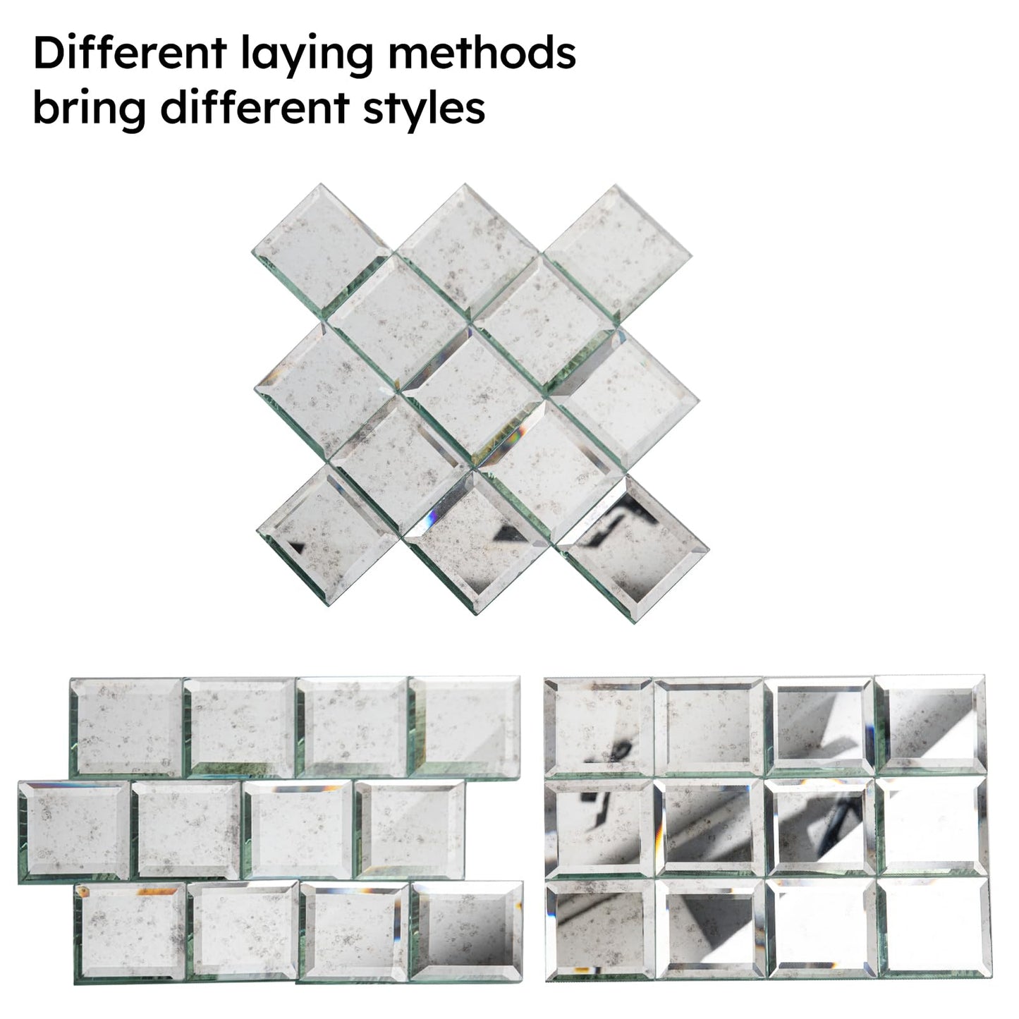 Diflart Peel and Stick Mirror Backsplash, Light Antique, 3x3 Inch, Beveled Mirror Square Kitchen Bar Wall Tile (2 Sq.ft, 32 Pcs)
