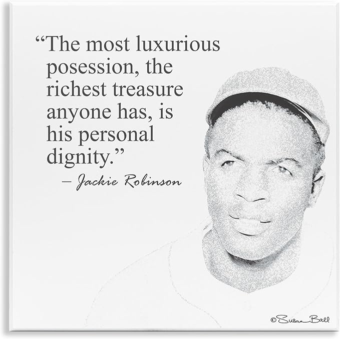 Stupell Industries Personal Dignity Jackie Robinson Quote Black and White Wall Plaque, 12 x 12, Multi-Color