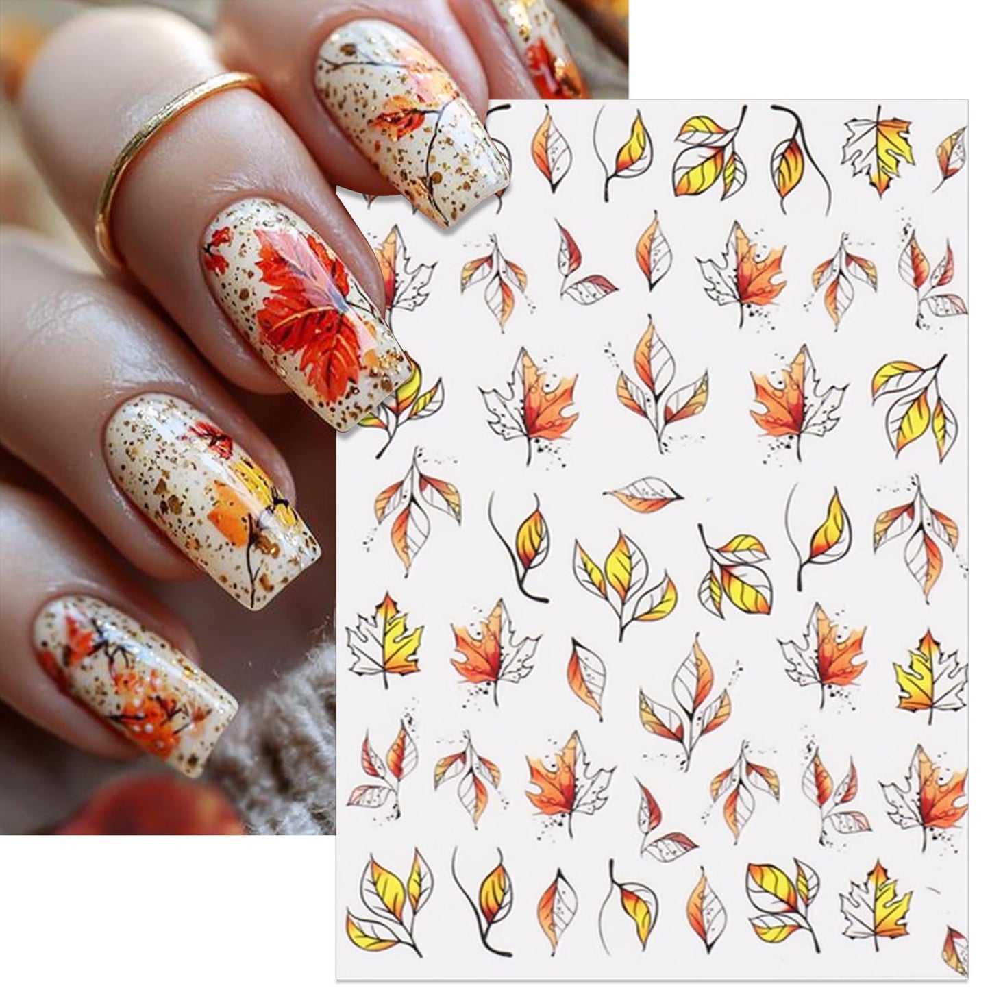 IDDFEVE Fall Nail Stickers - Autumn Withered Maple Self-Adhesive 3D Nail Decals for Women Girls DIY Thanksgiving Day Leaves Vein Manicure (4 Sheets)