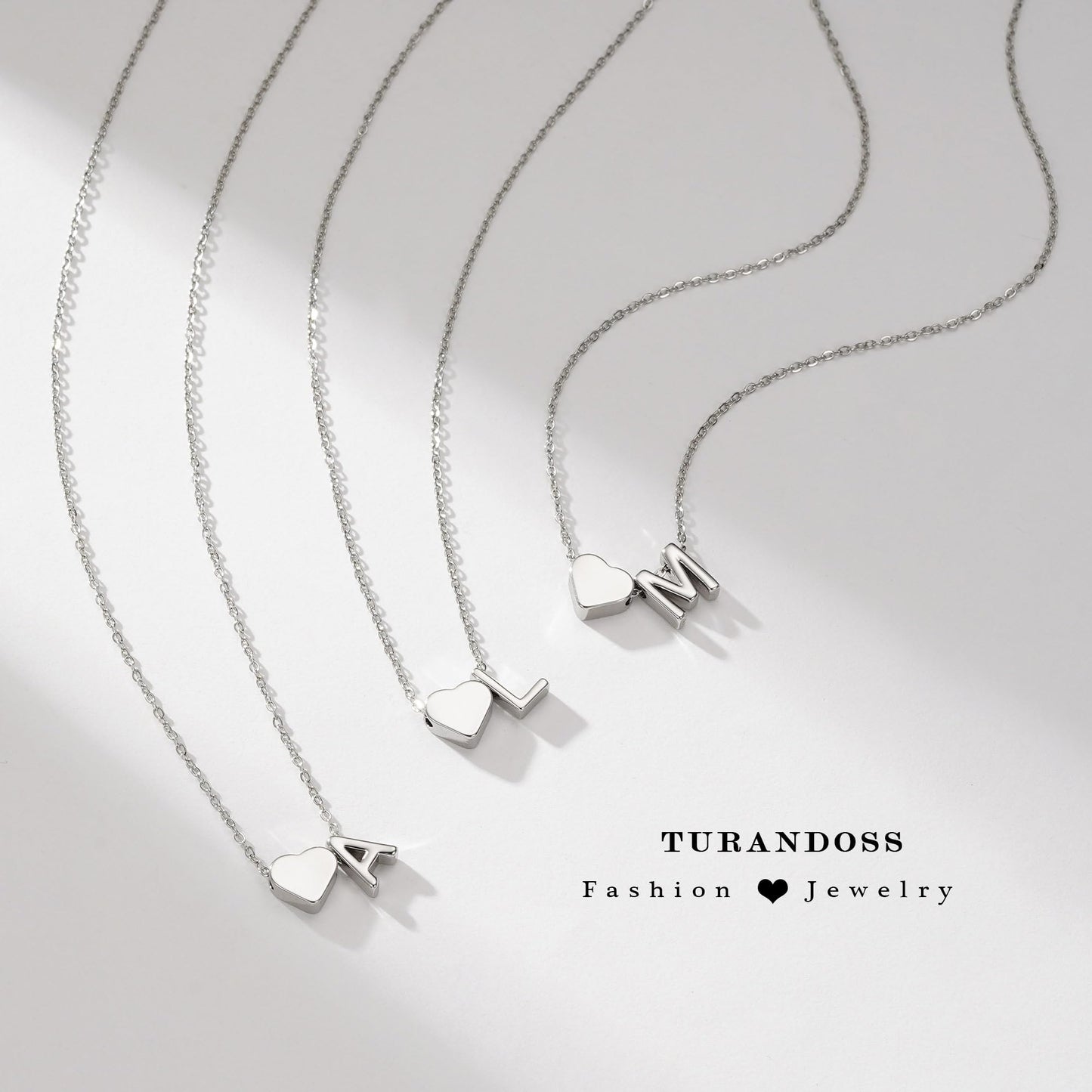 Turandoss Heart Initial Necklaces - Trendy, Dainty Initial Necklaces, Tiny Silver Mothers Day Gifts for Women