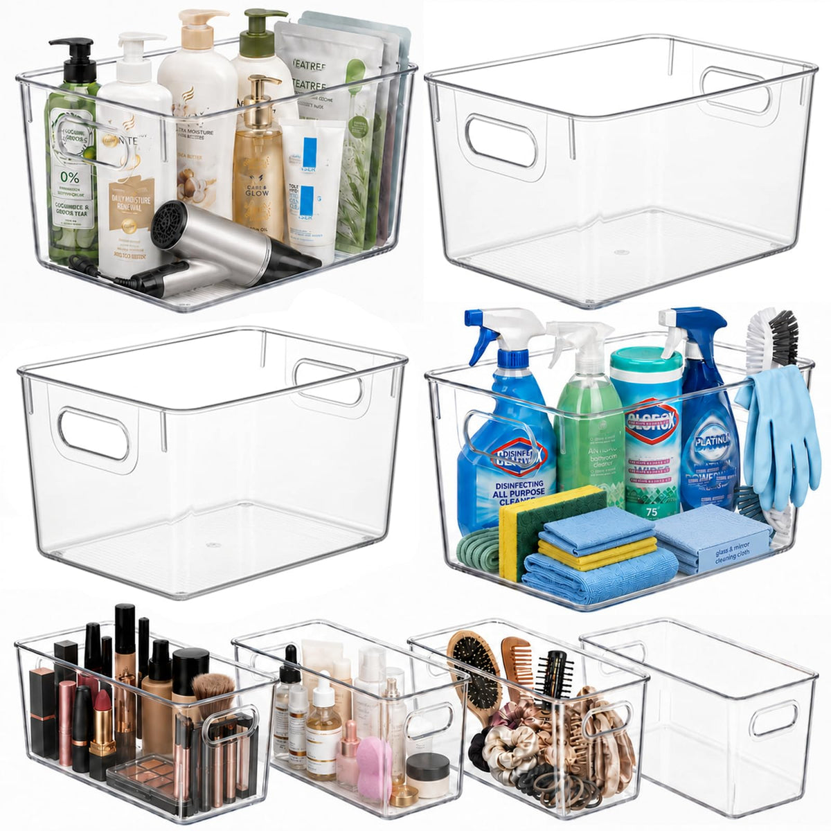 8 Pack Clear Plastic Storage Organizer Bins