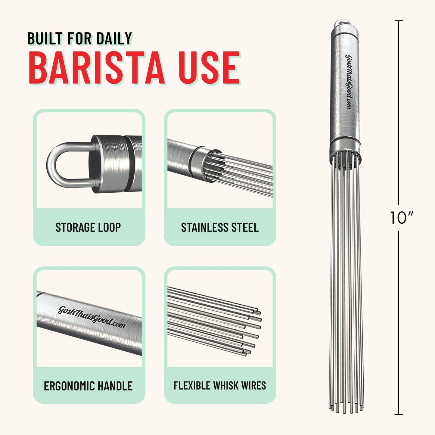 Baristir by Gosh That's Good – Barista Mixing Tool for Coffee Shops | Handheld Stirrer for Coffee, Matcha, Tea | No Clumps, Excellent Foam Control
