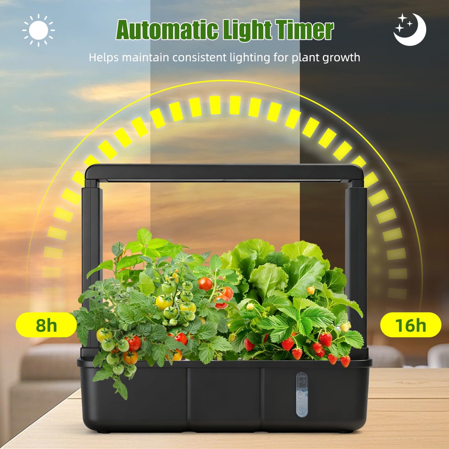 15-Pod Indoor Hydroponic Growing System with LED Grow Light, Smart Garden Kit, Adjustable Height, Auto Timer and Quiet Water Pump for Herbs