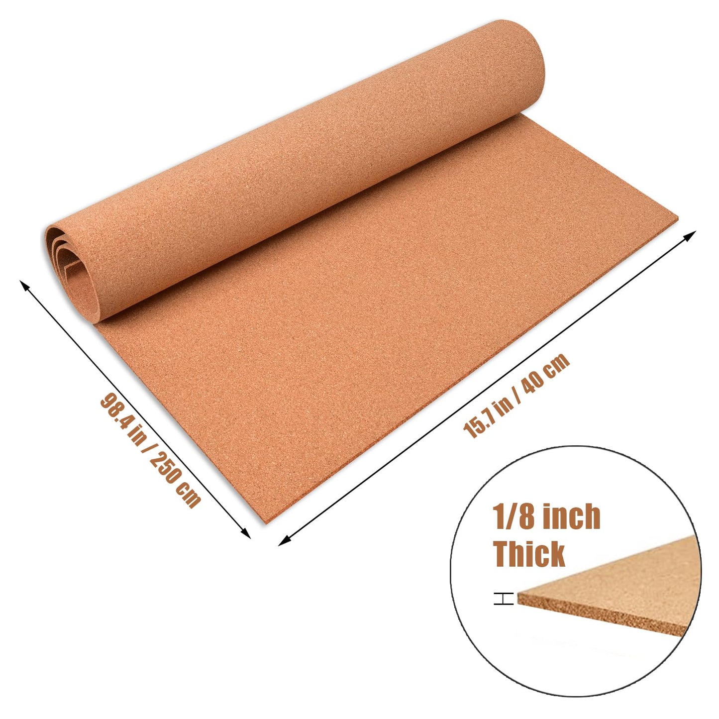 YCCYYCCY Cork Board Roll, 1/8" Thick Cork Boards for Walls, 98"x16" Cork Board Roll for Office, Home, School(NOT Self-Adhesive)
