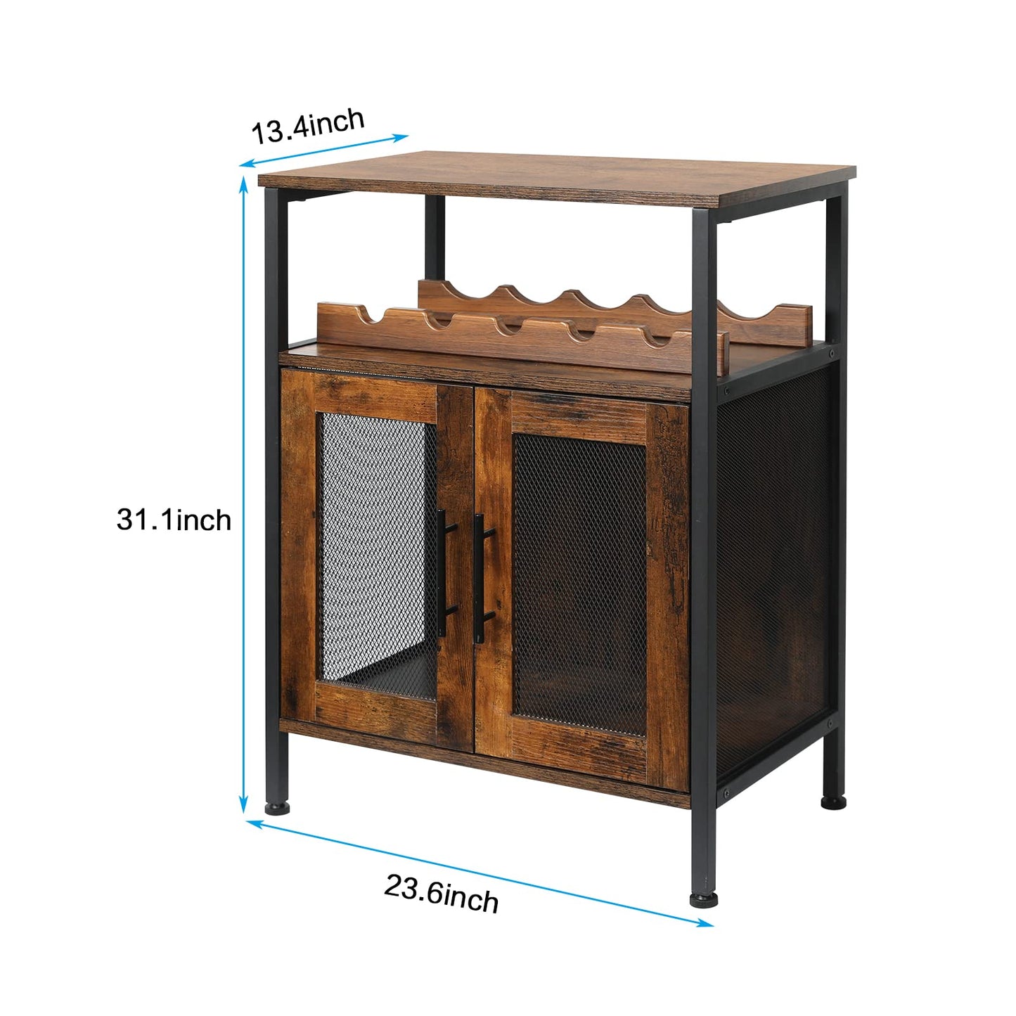 X-cosrack Wine Bar Rack Cabinet with Detachable Wine Rack, Coffee Barwith Glass Holder, Small Sideboard and Buffet Cabinet with Mesh Door, Rustic Brown(Patent Pending)