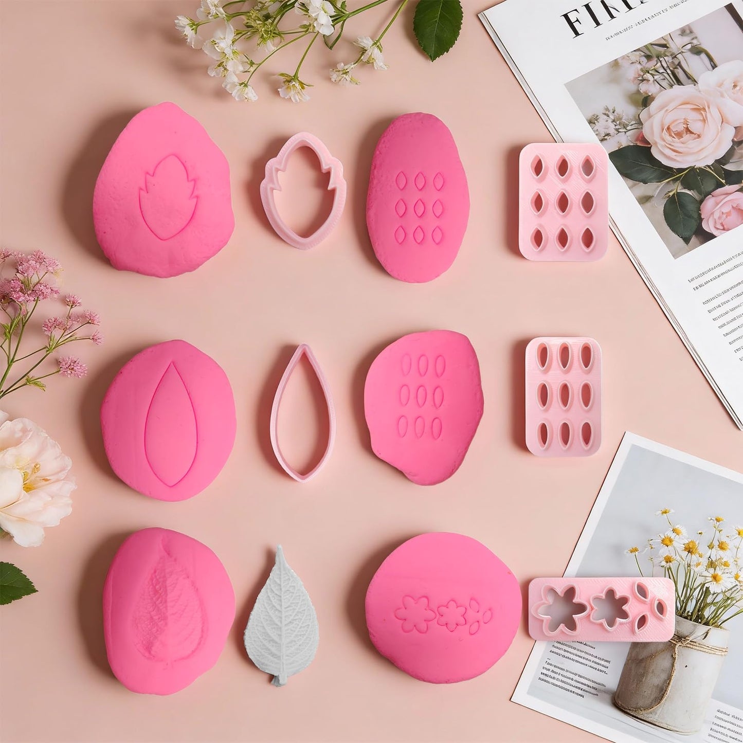 8 Pcs Clay Cutters Molds for Polymer Clay Jewelry, Press Mold and Cutter Set for Earrings, Floral Leaf Geometric Shapes with Mini Flower Press Tools for Crafts