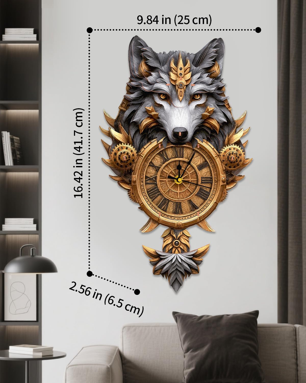 Rnfinewow 3D Puzzles for Adults, Gray Wolf DIY Clock Kit with Pendulum, Beginner 3D Wooden Puzzles Model Kit Crafts for Home Wall Decor Hobbies Birthday Christmas Day Gift