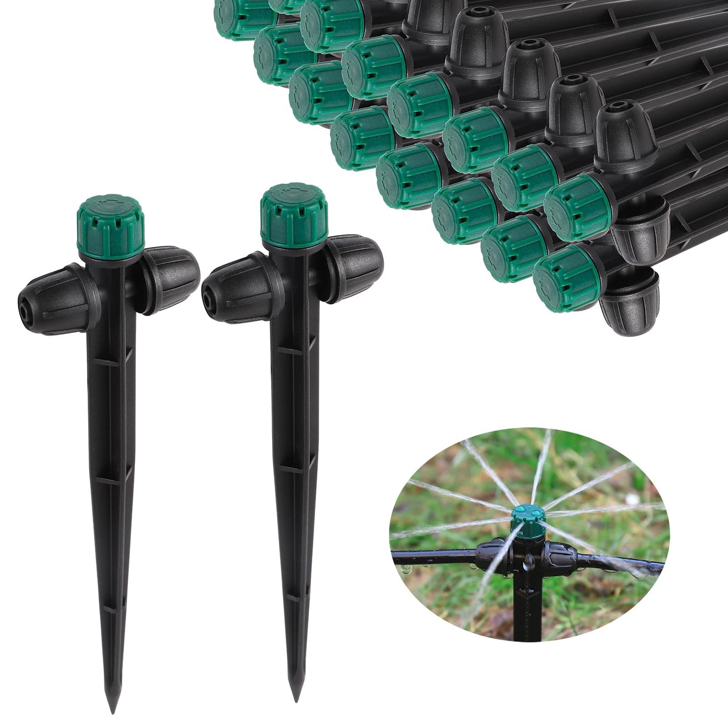 FOGWOWO Drip Irrigation Emitters for 1/4" Tubing,Adjustable 360 Degree Automatic Irrigation Dripper on 6.5" Arrow Stake for Garden Irrigation System(30Pcs Irrigation Drippers)