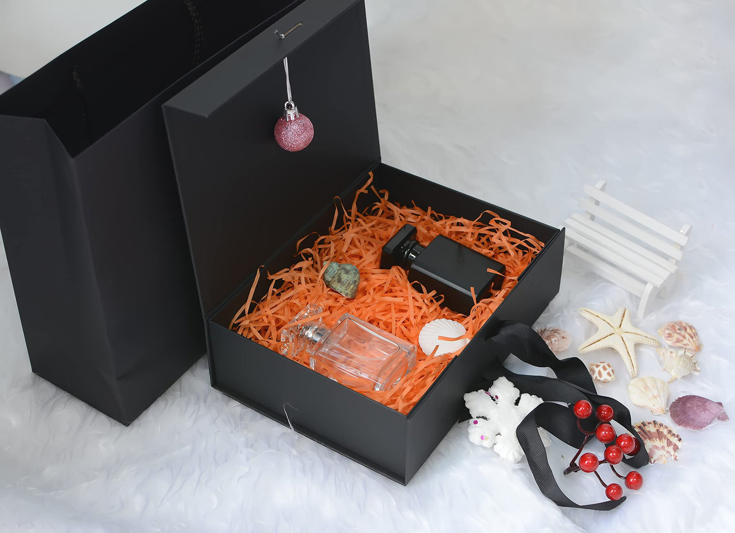 RUIFYRAY Large Black Luxury Magnetic Gift Box with Lid, Ribbons and Gift Bag, 12.2x8.7x4 Inches, Great for Christmas, New Year, Wedding, Birthdays, Man