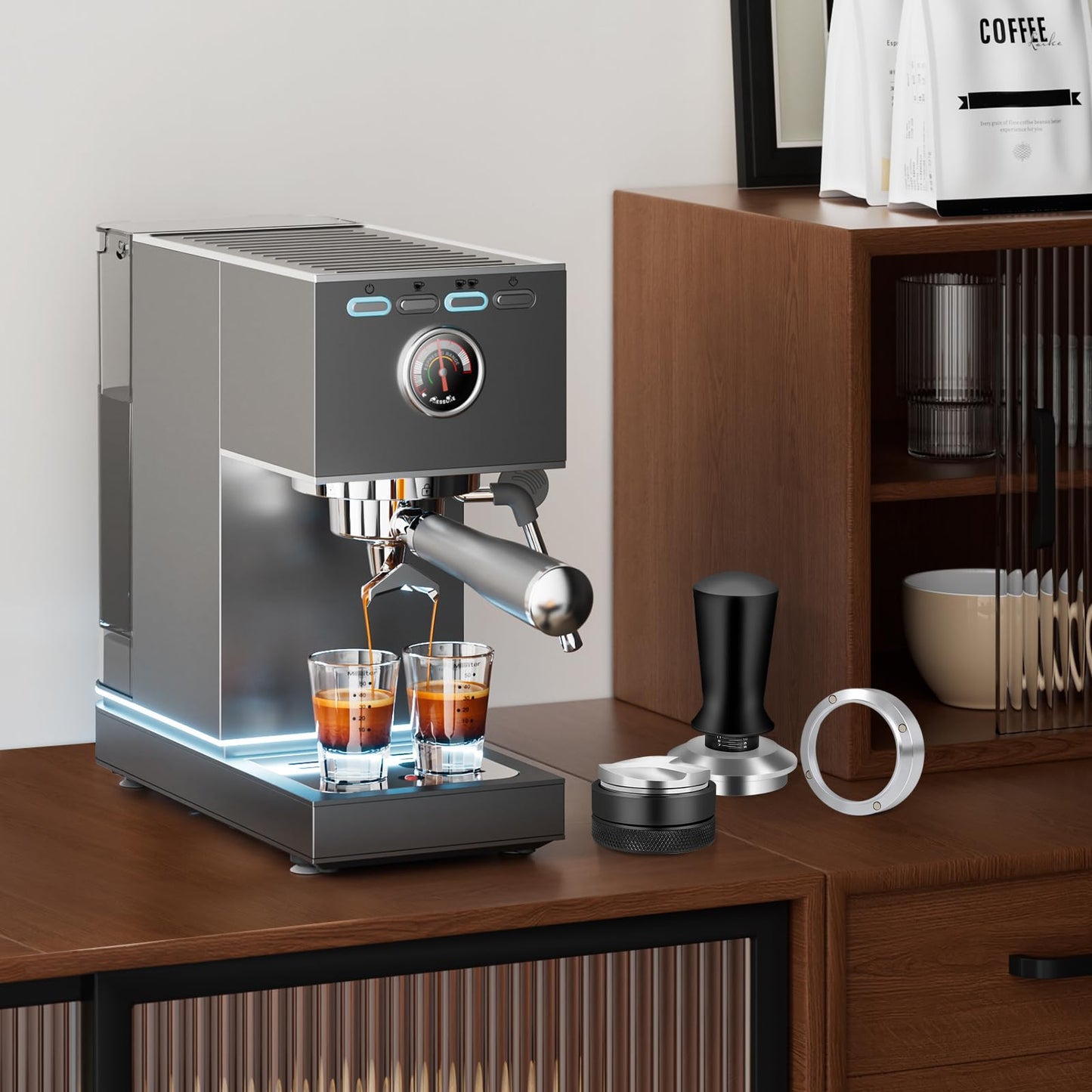 Reoszeank 51mm Espresso Accessories Kit, Espresso Distribution Tool, Spring Loaded Calibrated Tamper and Dosing Funnel Set, Coffee Distributor Leveler Fits Delonghi CASABREWS and atatix 51 mm Machines