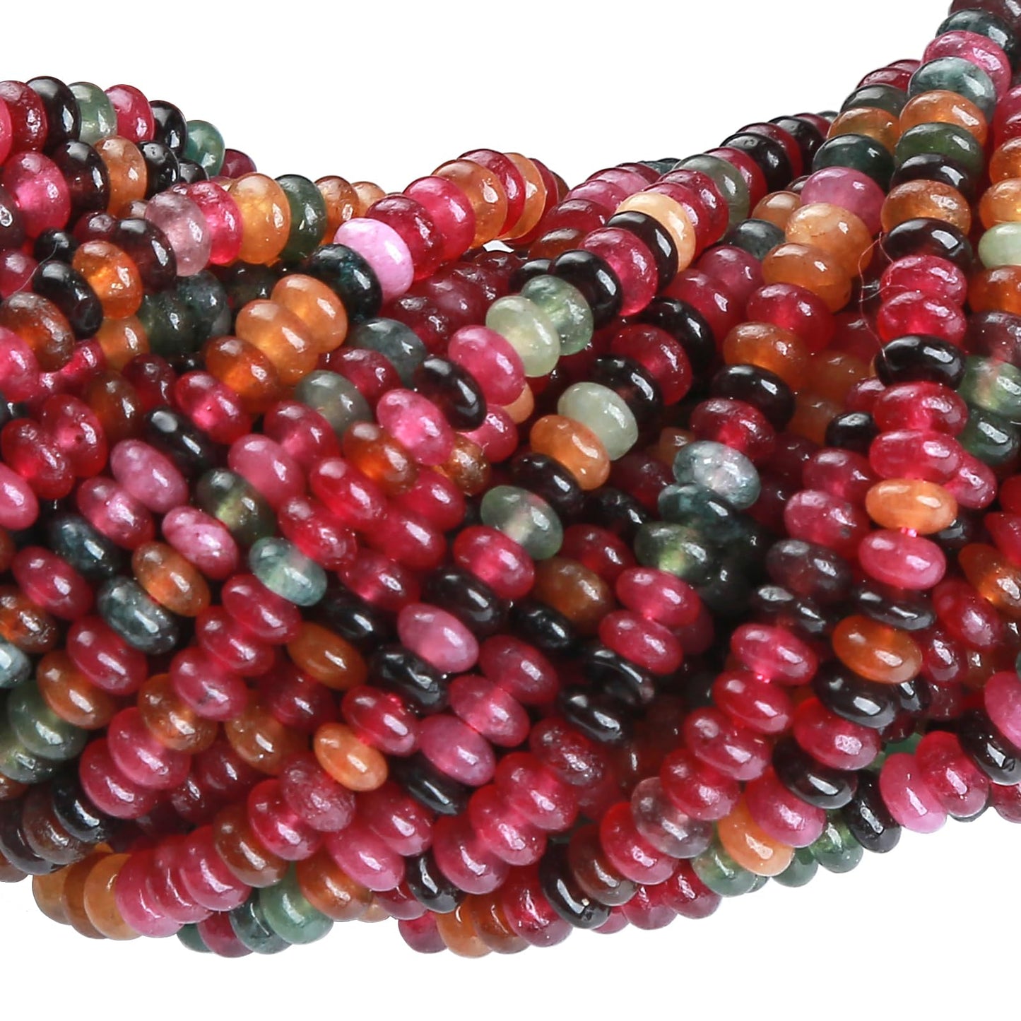 150PCS 2x4mm Natural Colorful Tourmaline Rondelle Beads Abacus Disk Stone Beads Round Loose Spacer Gemstone Beads for DIY Bracelet Necklace Jewelry Making