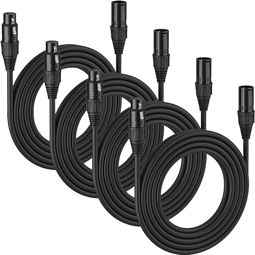 MFL. 10 ft Flexible DMX Cable 3 Pin Signal XLR Male to Female Cable Wire for Stage Lighting DJ Lights, 110 Ohms Impedance, Black, 4 Pack
