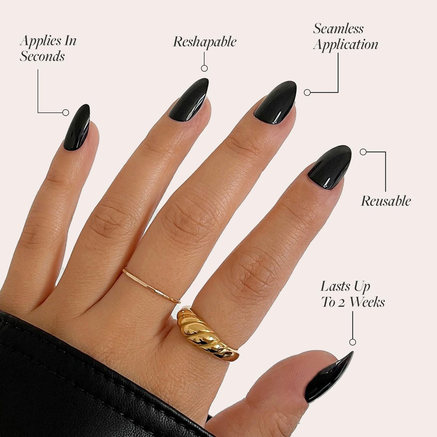 Glamnetic Press-On Nails Bundle - Lilac Gray & Boba | Opaque Pale Light Lilac Gray Short Squoval False Nails | Opaque Black Short Almond Nails | Reusable, Salon-Quality Nail Kits