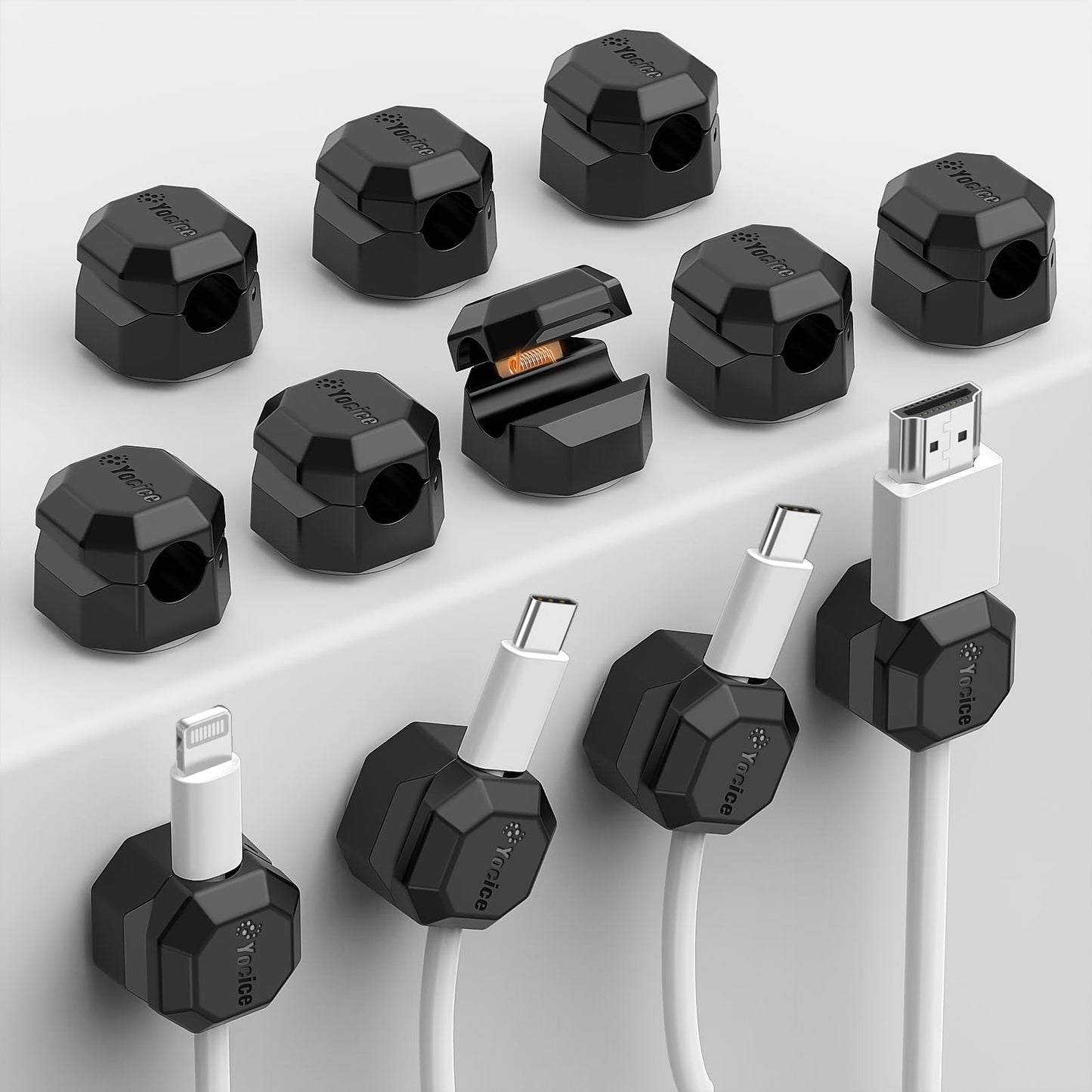 12 Pack Rotatable Cable Clips,Spring Cord Organizer Desk Cable Management Cord Holder Adhesive Phone Charger Cord Clips for Home Office Car Wall Nightstand Accessories Black