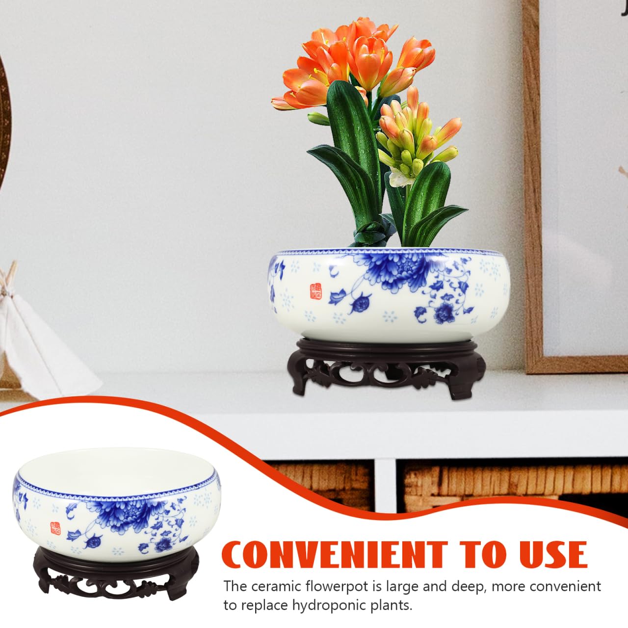 Toddmomy Ceramic Bonsai Planter Pot with Water Storage Base Non-Hole Hydroponic Container for Daffodils Succulents Indoor Outdoor 7.08X6.29X4.13In