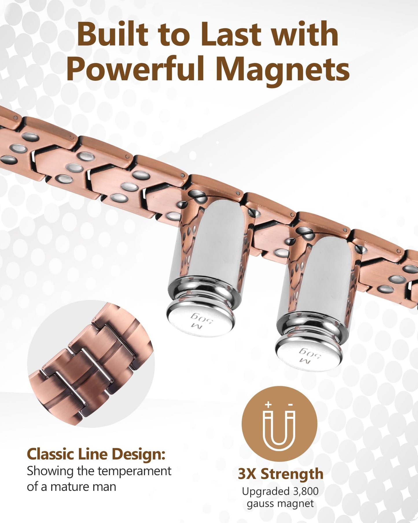 Feraco Copper Bracelet for Men 3X Strength,Magnetic Therapy Bracelet Copper Jewelry with Powerful 3800 Gauss Magnets