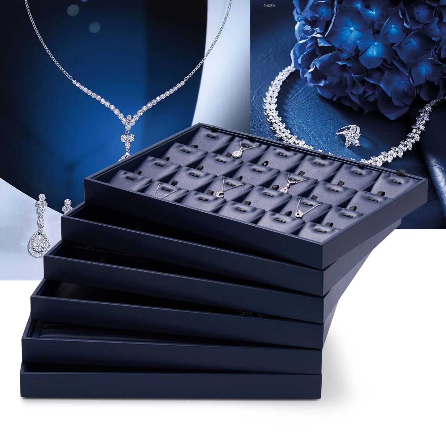 Oirlv Stackable 24 Gird Necklace Organizer Tray with Removable Jewelry Cards Necklace Pendant Jewelry Drawer Organizer