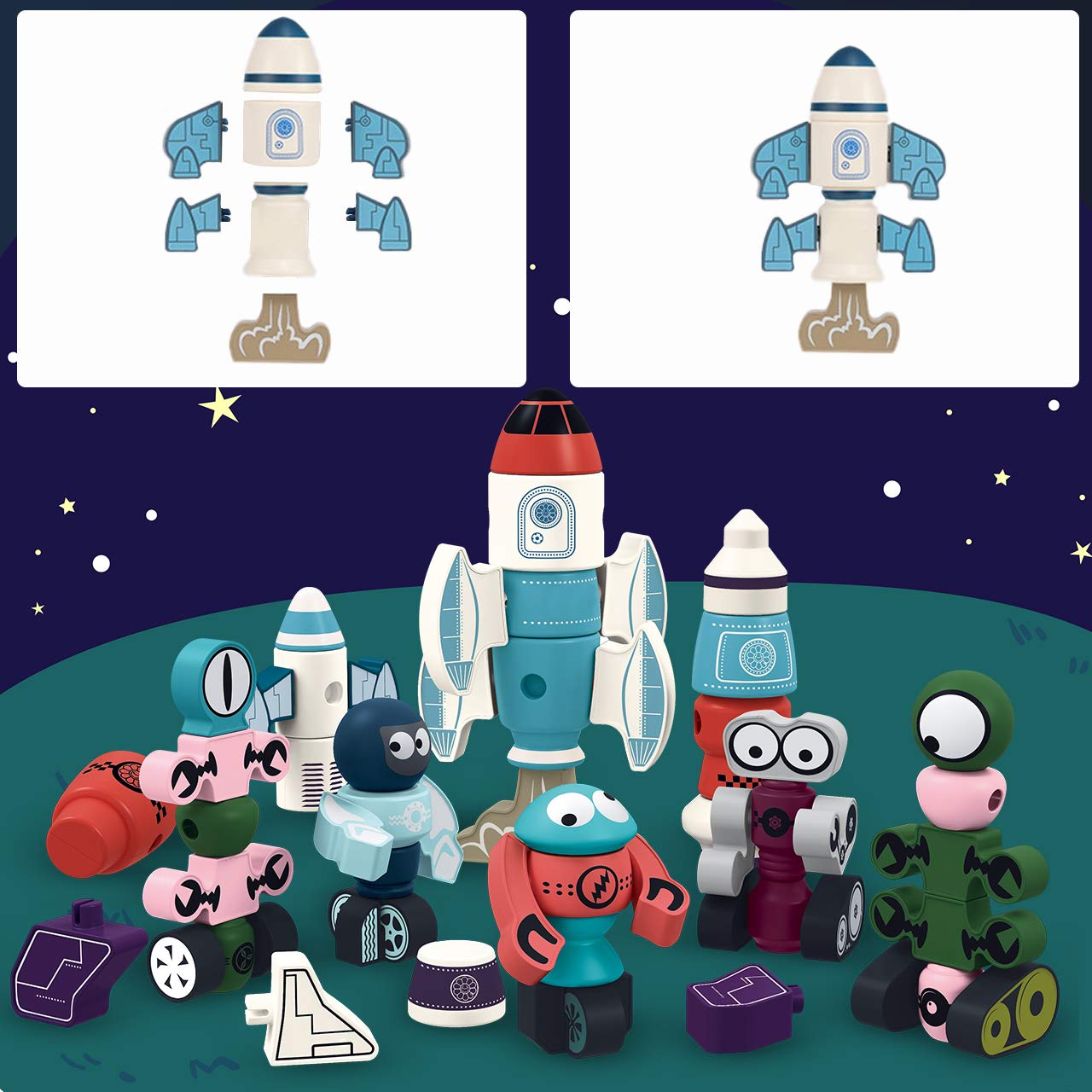Gifts2U Magnetic Rockets Toy, Magnetic Blocks Stacking Robots for Kids Construction Learning with Storage Box,STEM Educational DIY Puzzle Playset Gift for Boys Girls Toddlers Ages 3 4 5 6