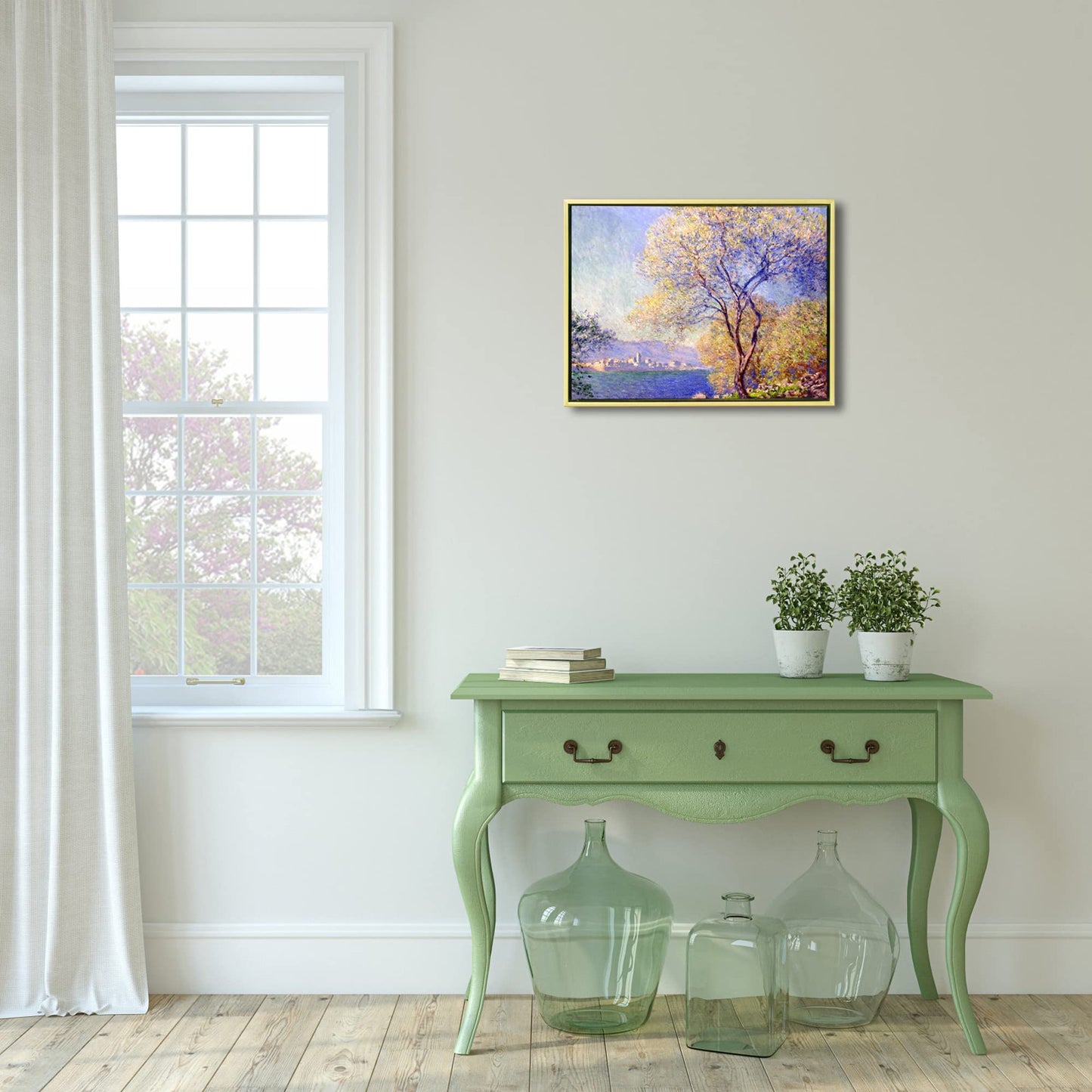 Wieco Art Framed Canvas Wall Art Antibes Seen from The Salis Garden 1988 by Claude Monet Paintings Reproduction Modern Canvas Prints on Canvas for Home Office Decorations