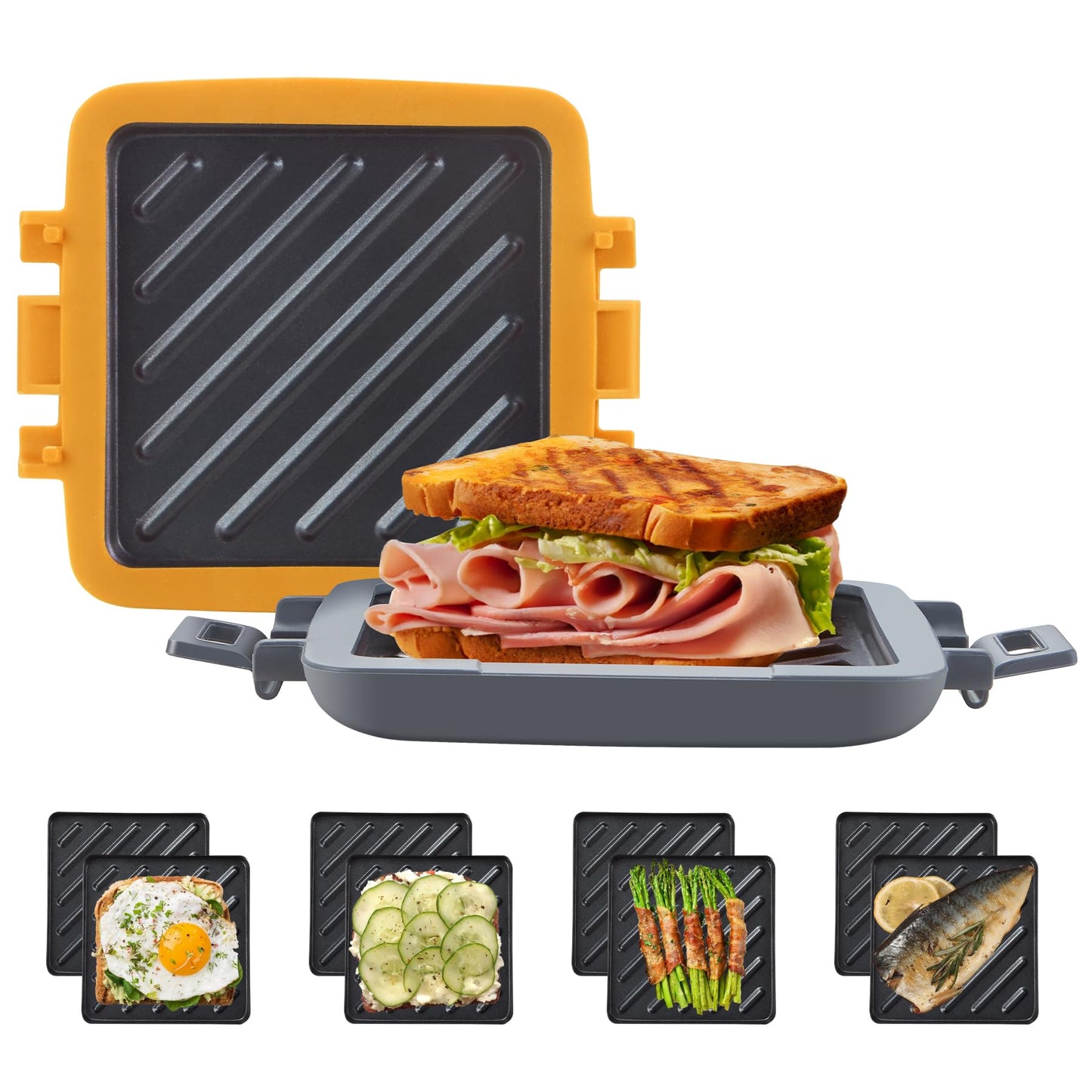 Mico Dingker Microwave Toastie Sandwich Maker, Snack Maker & Panini Press, Removable Non-Stick Plates, Silicone Microwavable Cookware, Heatwave Technology, Orange