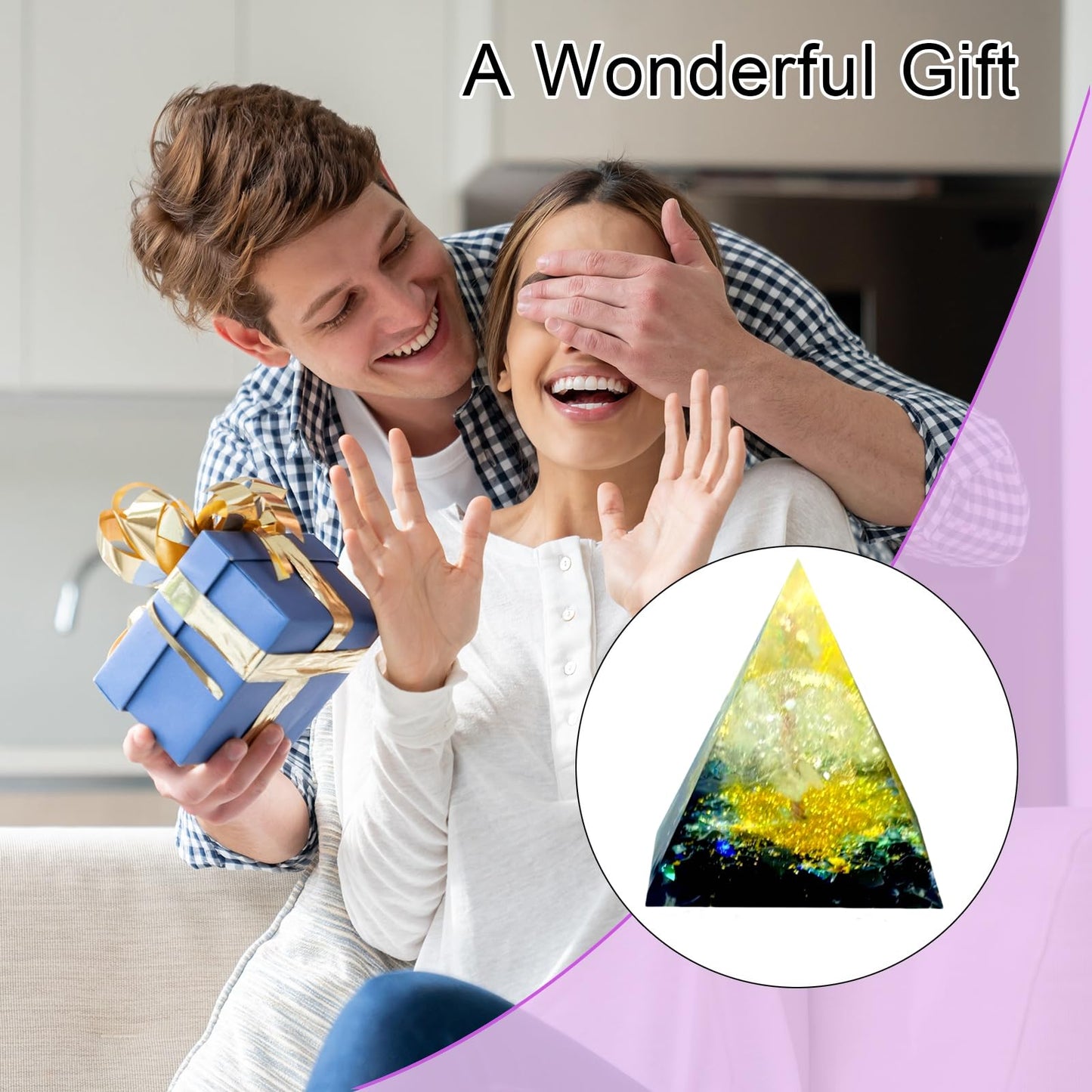 Saefheled Tree of Life Orgone Pyramid,Natural Energy White Crystal Obsidian Orgonite Healing Crystal Pyramid,for Reduce Stress,Balance Chakra,Meditation Attract Luck,Accumulate Wealth Health(6cm)