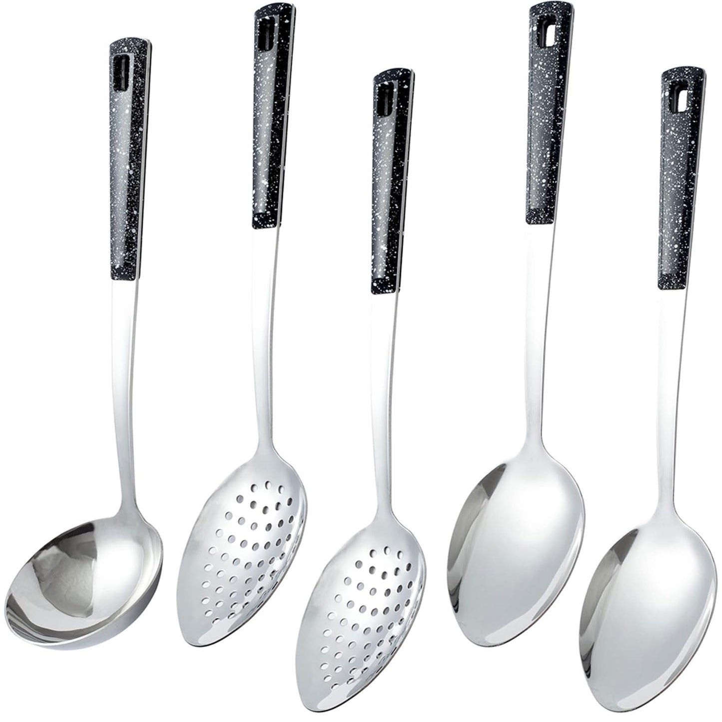 5-Piece Stainless Steel Serving Spoon Set, Large Serving Spoons with Ladle & Slotted Spoon, Metal Serving Spoons for Cooking, Buffet, Soup, Rice, Commercial & Home Kitchen