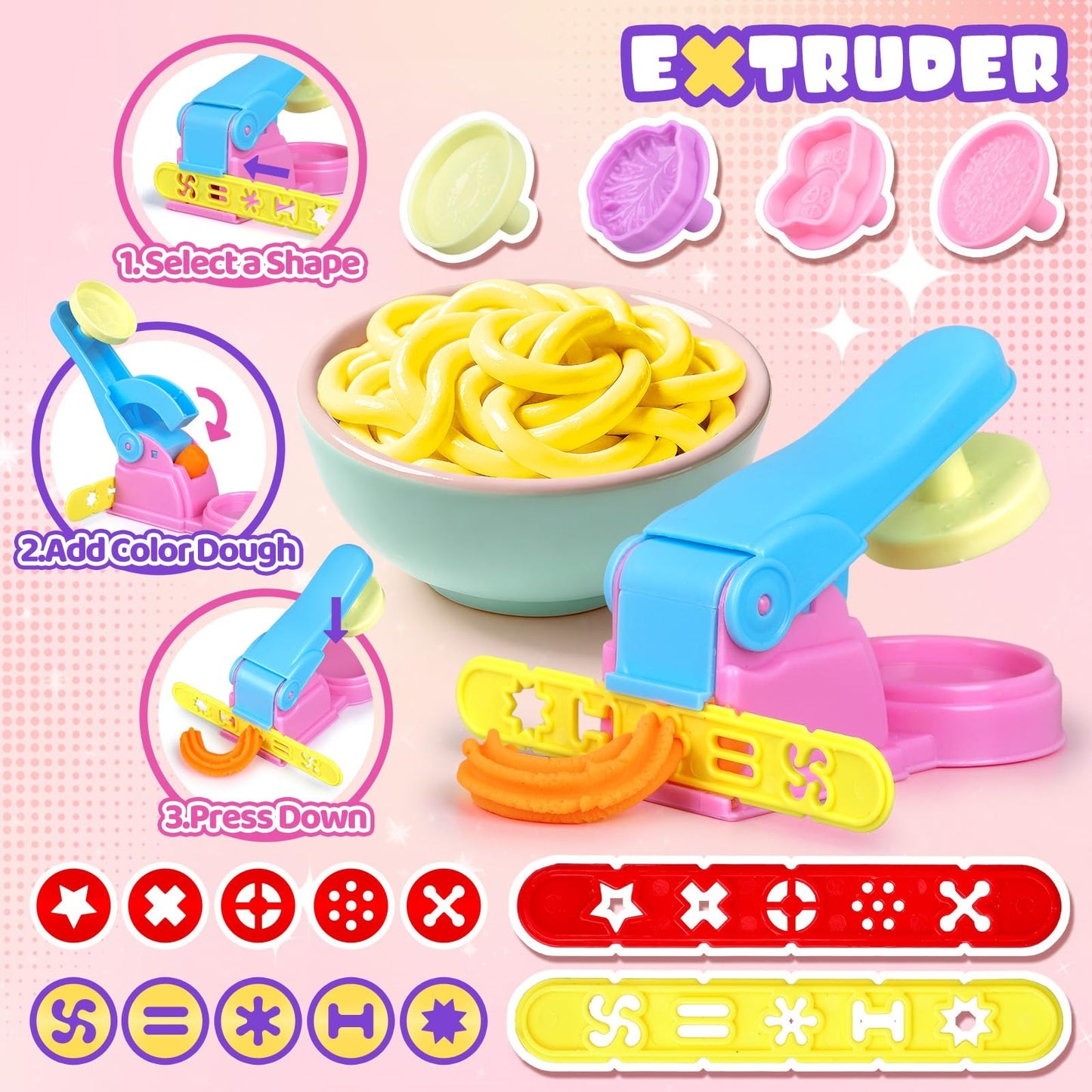 VConejo Dough Tools Set for Kids, 26pcs Dough and Clay Accessories with Stamps, Animal Cutters, Rollers, Extruder, Dinosaur Play Molds, Educational Toys for Boys Girls