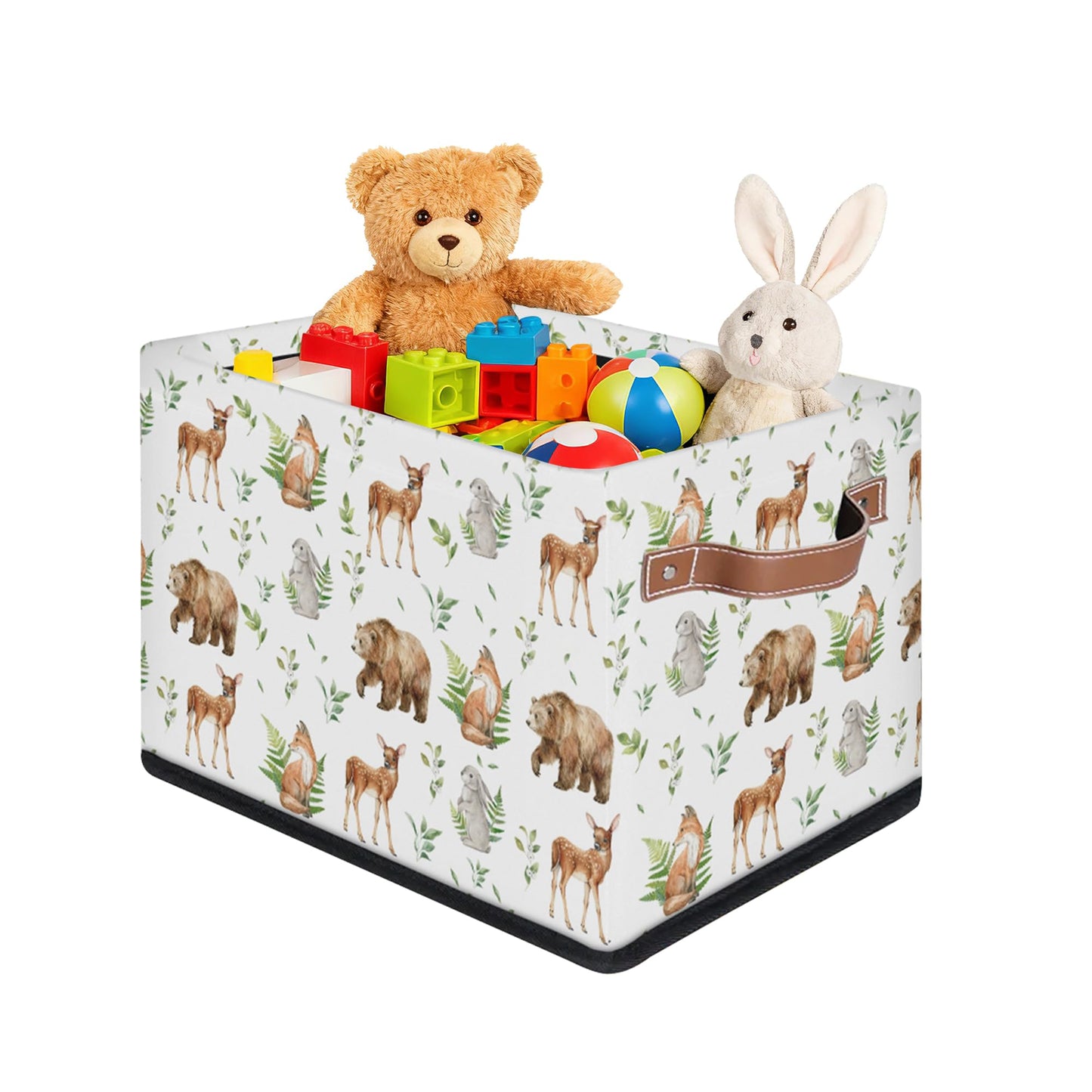 Rectangular Kids Bear Storage Basket Bins - Waterproof Foldable Woodland Animals Storage Box with Sturdy Metal Frame and Handles, Collapsible Organizer for Toys, Blankets in Kids Room Playroom Nursery