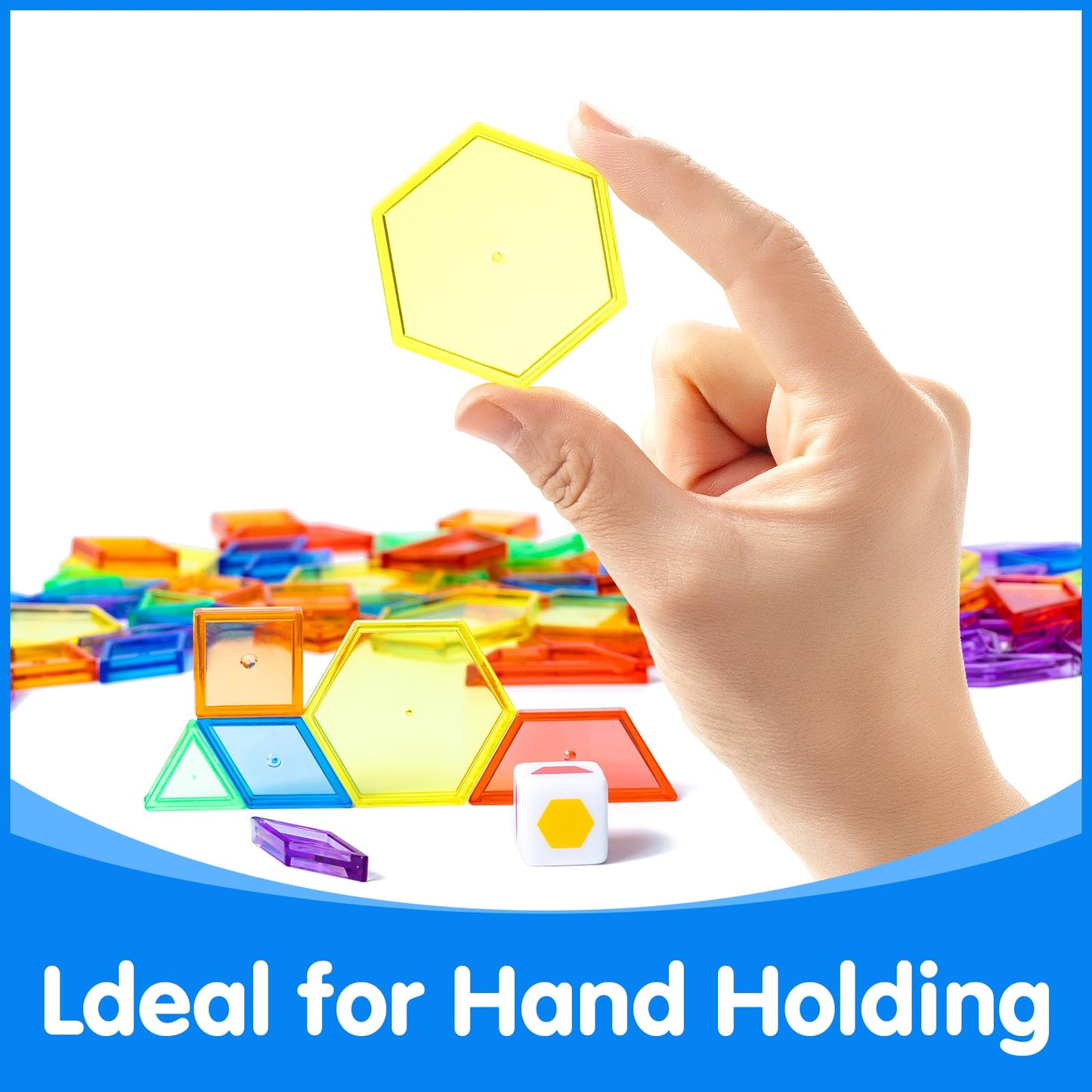Odoorgames 140 Pcs Translucent Pattern Blocks,Geometric Shapes,Translucent Toys,Light Table Accessories and Manipulatives,Includes 46 Activity Cards