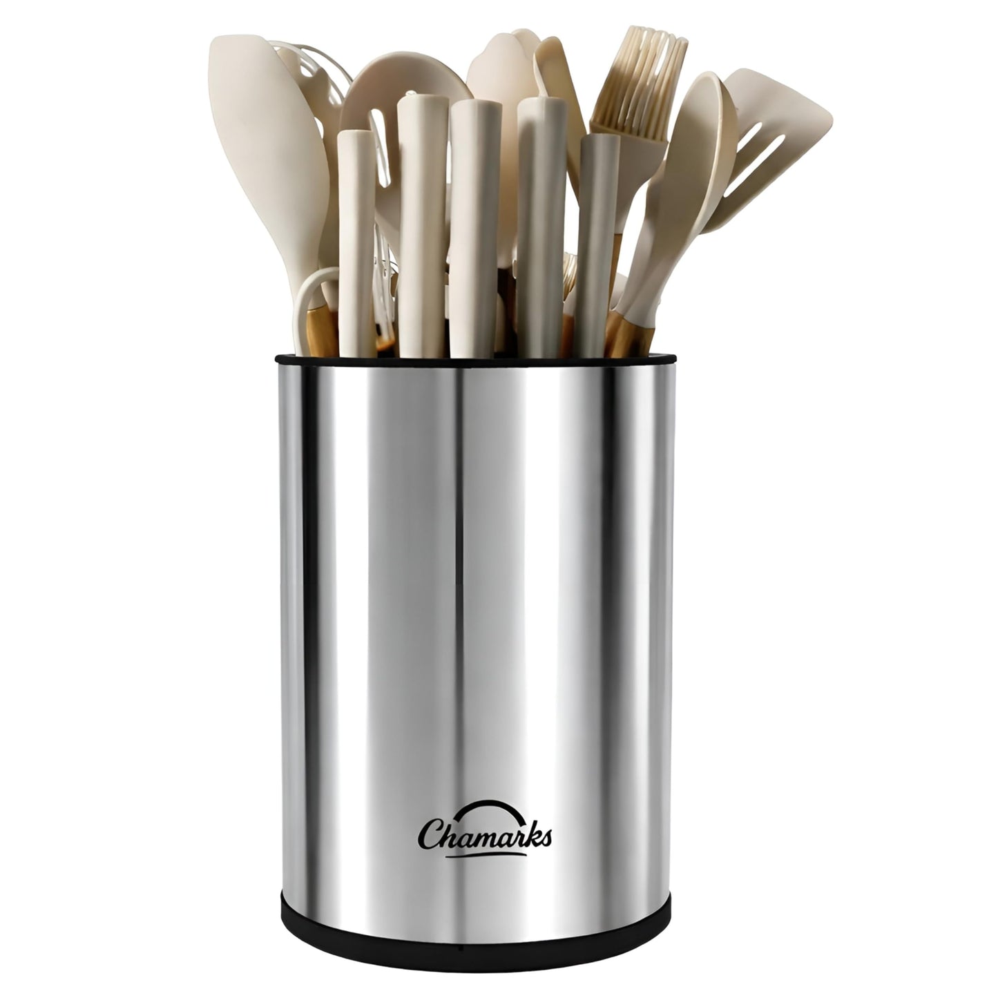 CHAMARKS 3-in-1 Kitchen Utensil Holder for Countertop with Knife Block and Silverware Caddy. (Silver)