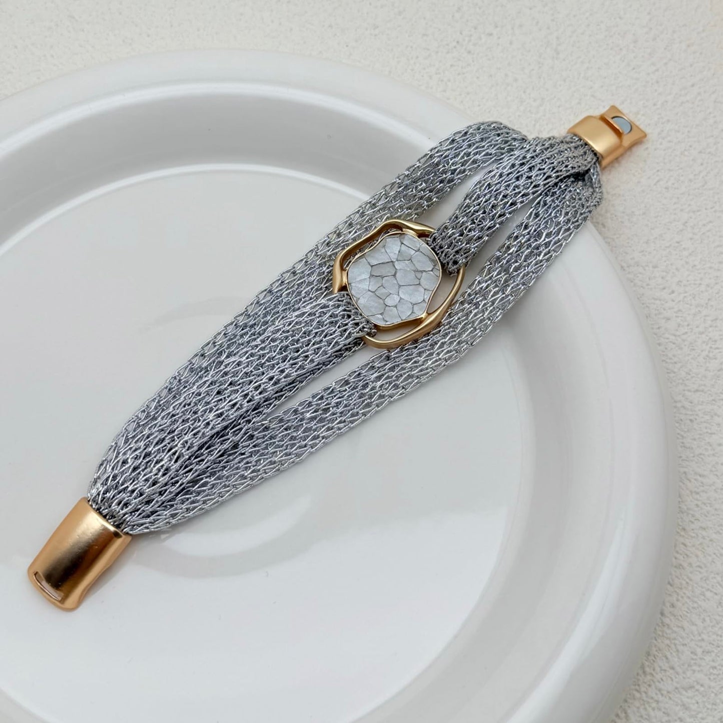 YKKZART Silver Bracelet for Women Multi-layer Mesh Chain Disc Bracelet Silver Mesh Bangle Bracelet Trendy Statement Gift