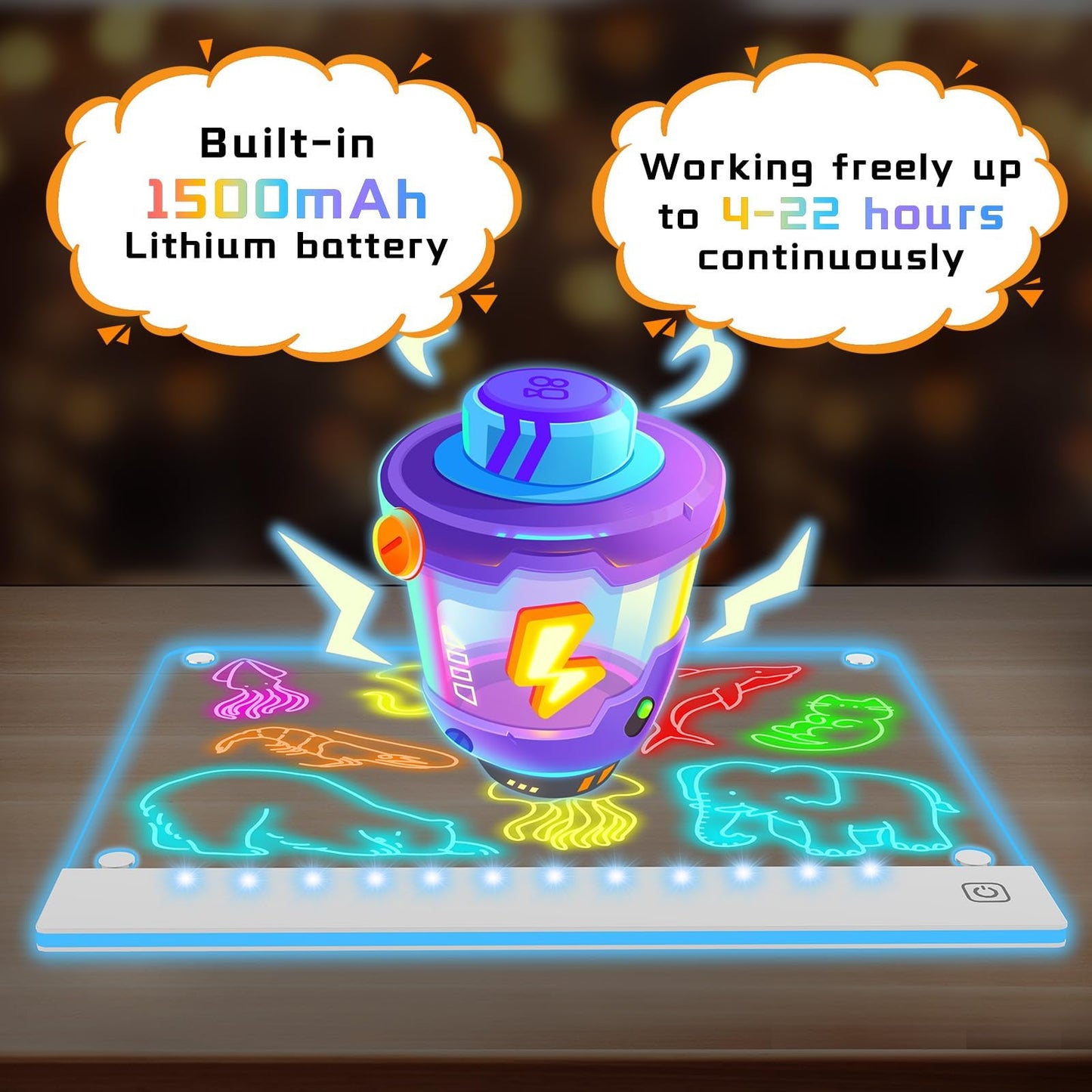 2pack Rechargeable LED Drawing Board for Kids with 7 Colors, Magnetic LED Note Lumi Board with 4 Magnets and Invisible Stand, Light up Acrylic Dry Erase Board Gift Toy for Kids/Girls