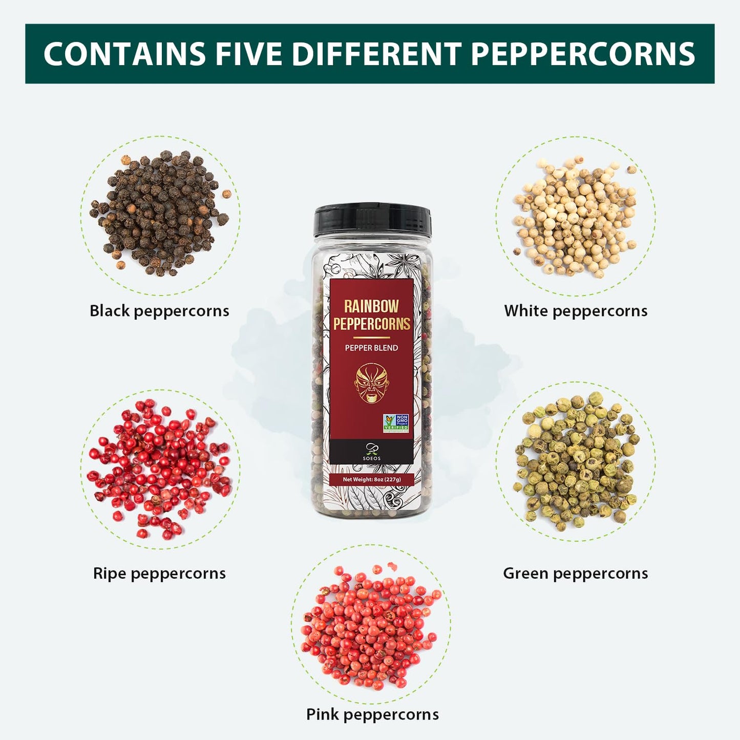 Soeos Himalayan Pink Salt and Rainbow Peppercorn Grinder Refills, 18oz Salt & 8oz Peppercorns, Kosher Seasoning Set for Cooking