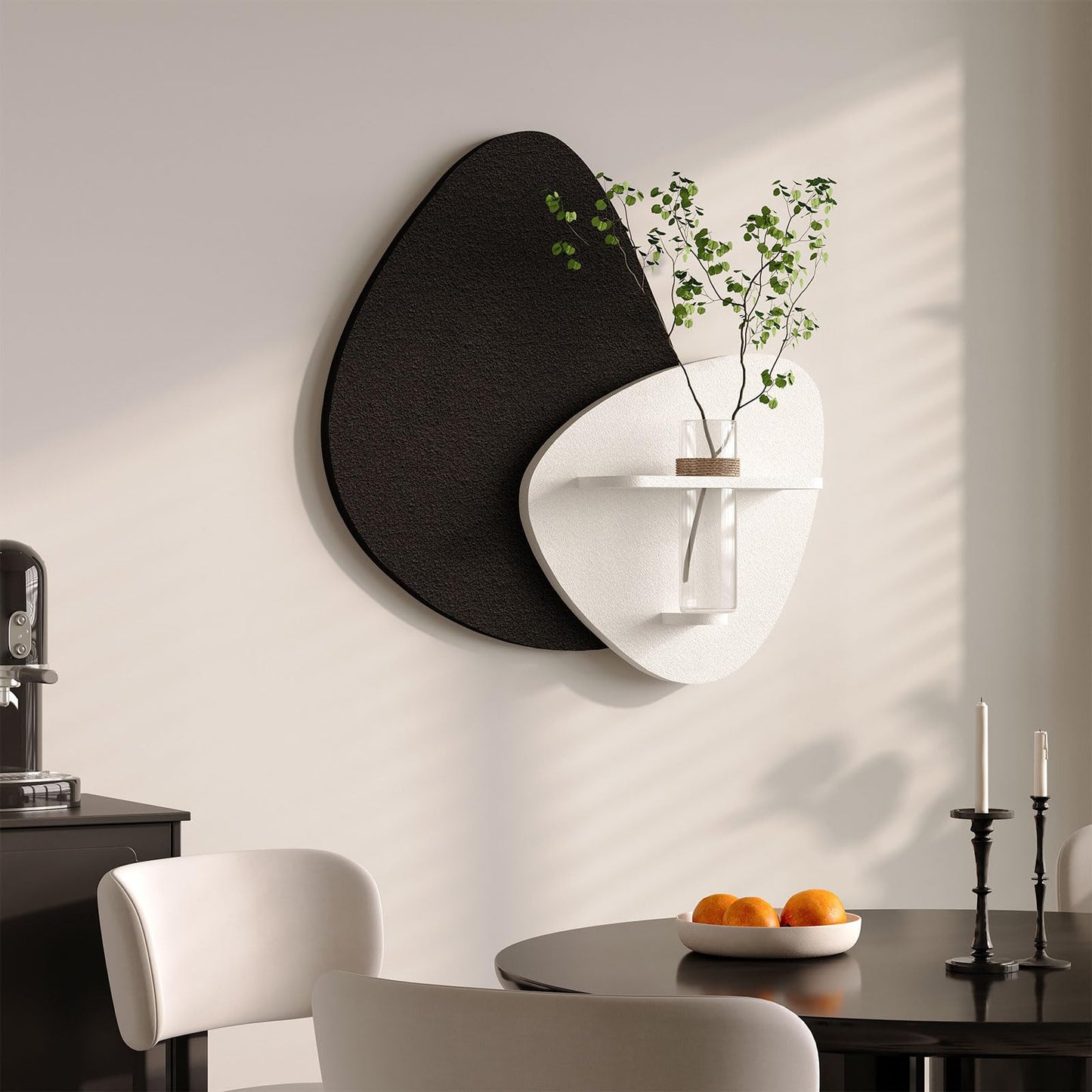 Cuspin 3D Textured Black and White Wall Art with Vase and Shelf, Minimalist Abstract Japandi Paintings Wall Decor, Modern Artwork for Living Room Dining Bedroom Hallway Office Bathroom Home Decor